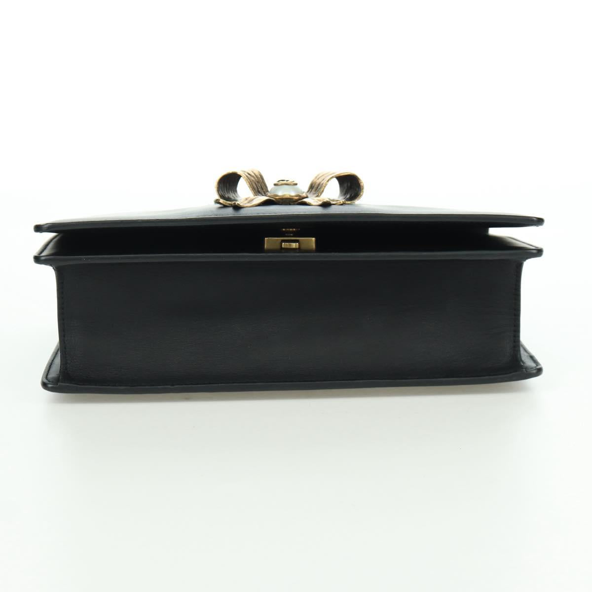 GUCCI Chain Web Sherry Line Shoulder Bag Leather Black Gold 432280 Auth YKZ566M