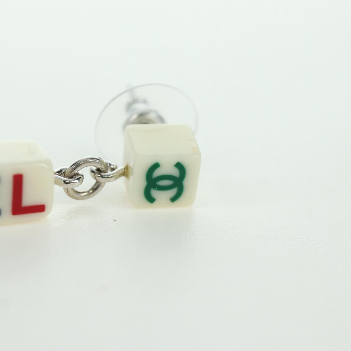 CHANEL COCO Mark Camellia Pierce plastic White CC Auth YKZ574M