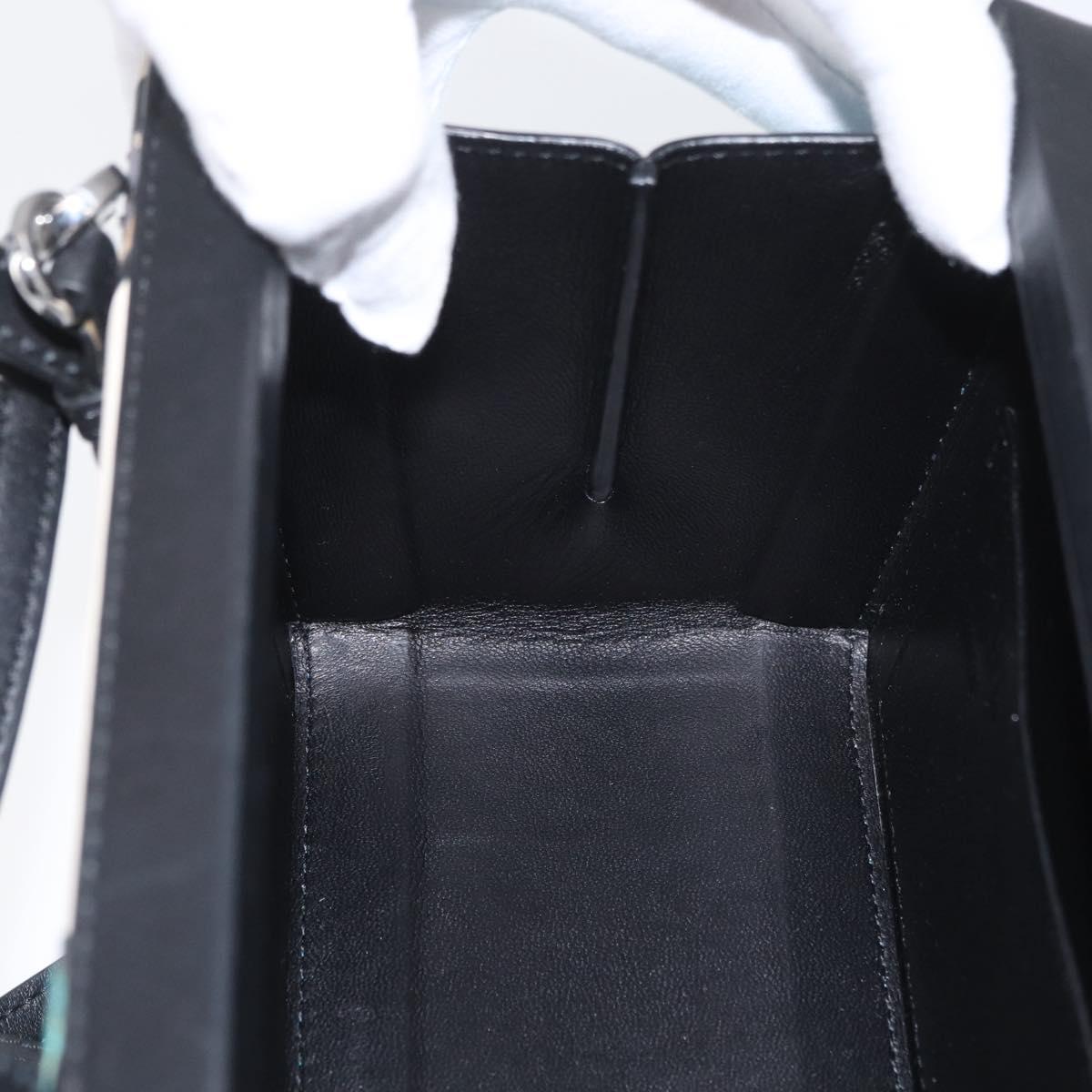 LOEWE Postal Hand Bag Leather 2way Black Silver Auth YKZ578A