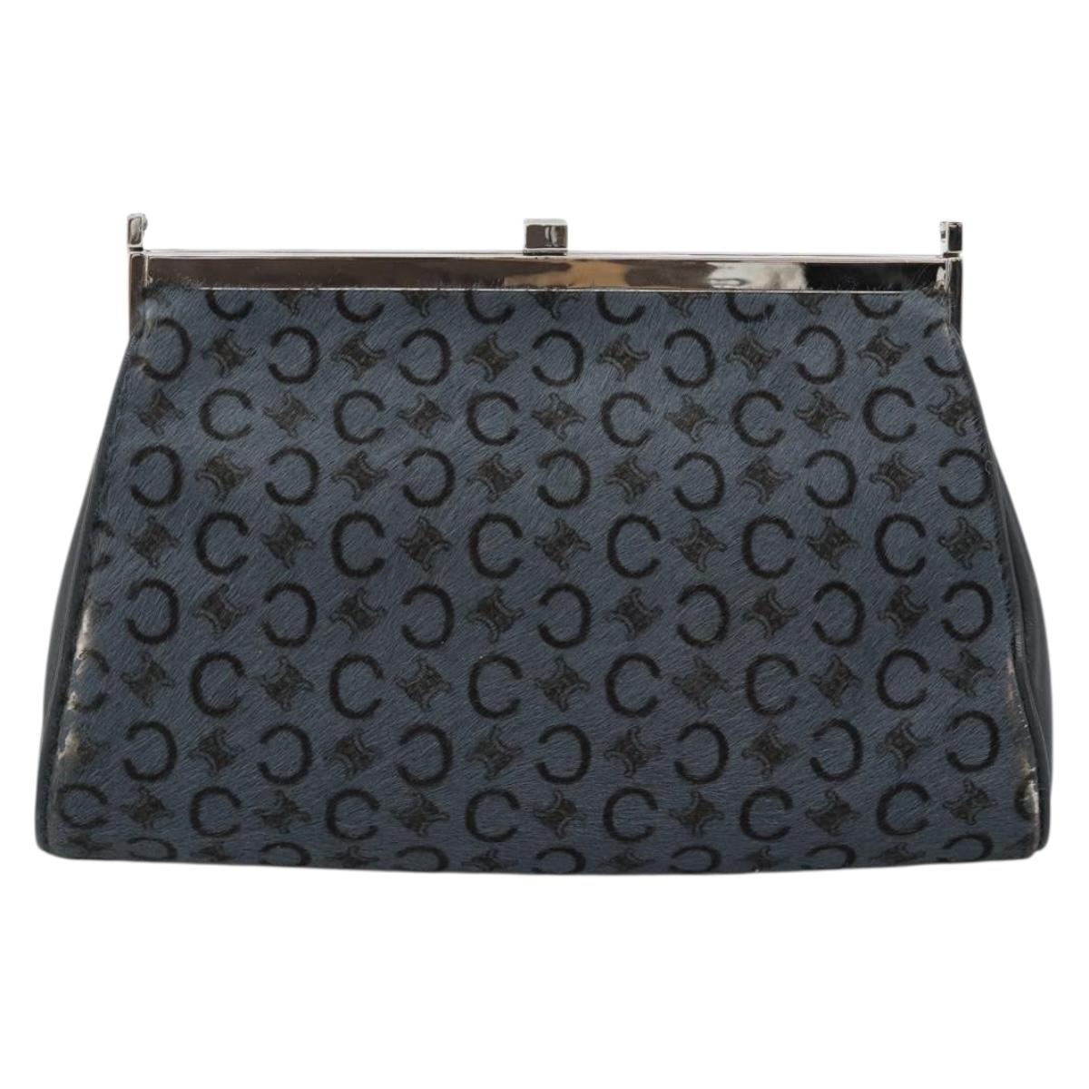 CELINE C Macadam Canvas Shoulder Bag Gray Silver Auth YKZ580