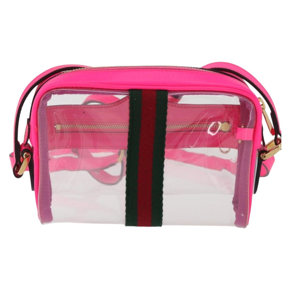 GUCCI Web Sherry Line Shoulder Bag Vinyl Clear Pink 517350 Auth YKZ583A