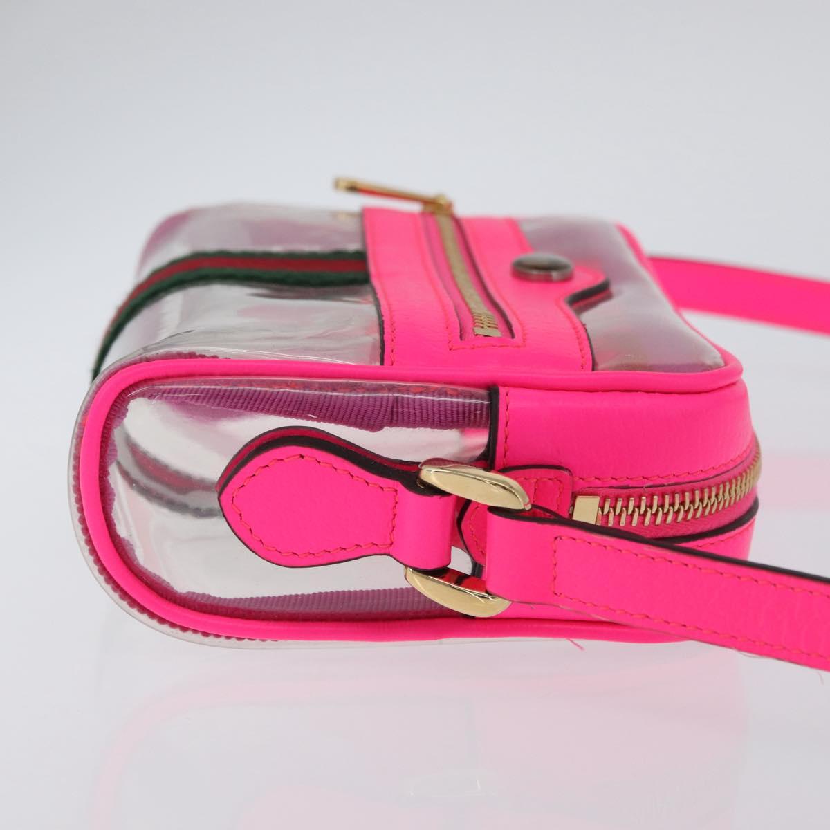 GUCCI Web Sherry Line Shoulder Bag Vinyl Clear Pink 517350 Auth YKZ583A