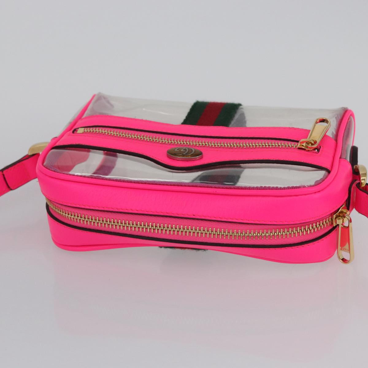 GUCCI Web Sherry Line Shoulder Bag Vinyl Clear Pink 517350 Auth YKZ583A