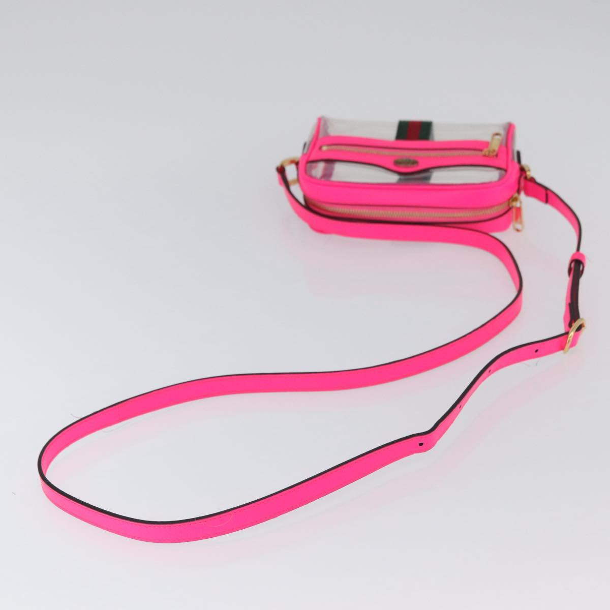GUCCI Web Sherry Line Shoulder Bag Vinyl Clear Pink 517350 Auth YKZ583A
