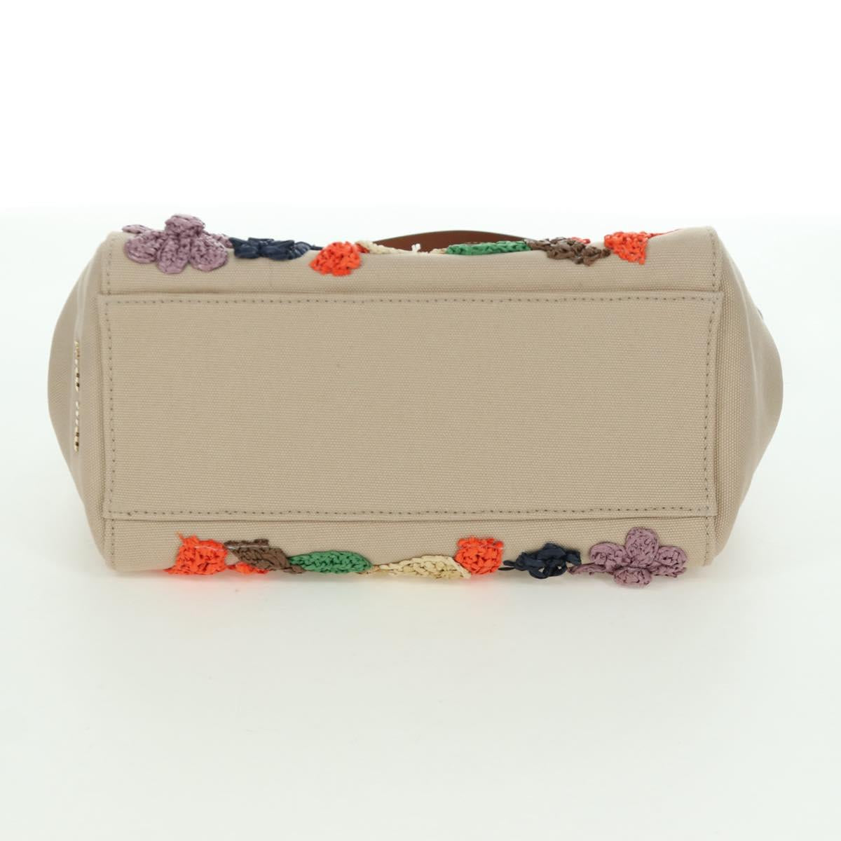 Miu Miu Bamboo Hand Bag Canvas 2way Beige Gold Auth YKZ585SAM