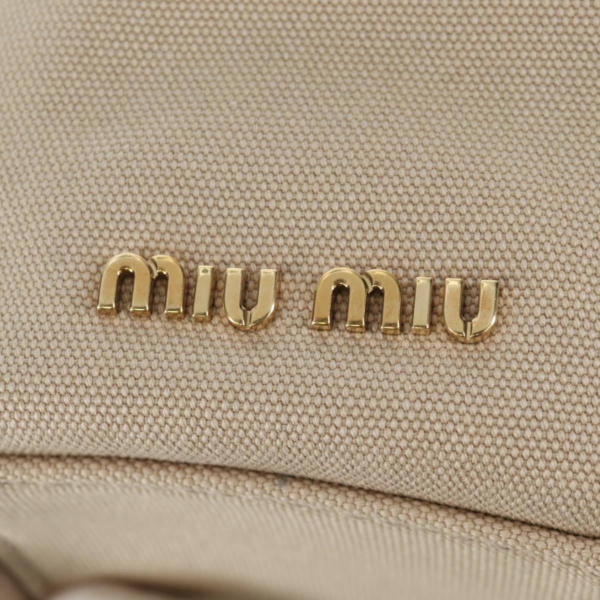 Miu Miu Bamboo Hand Bag Canvas 2way Beige Gold Auth YKZ585SAM
