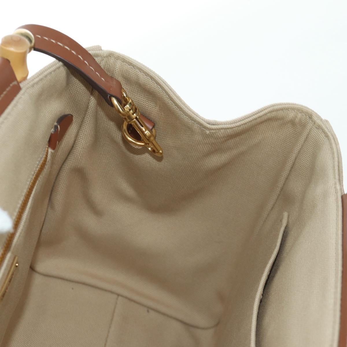 Miu Miu Bamboo Hand Bag Canvas 2way Beige Gold Auth YKZ585SAM