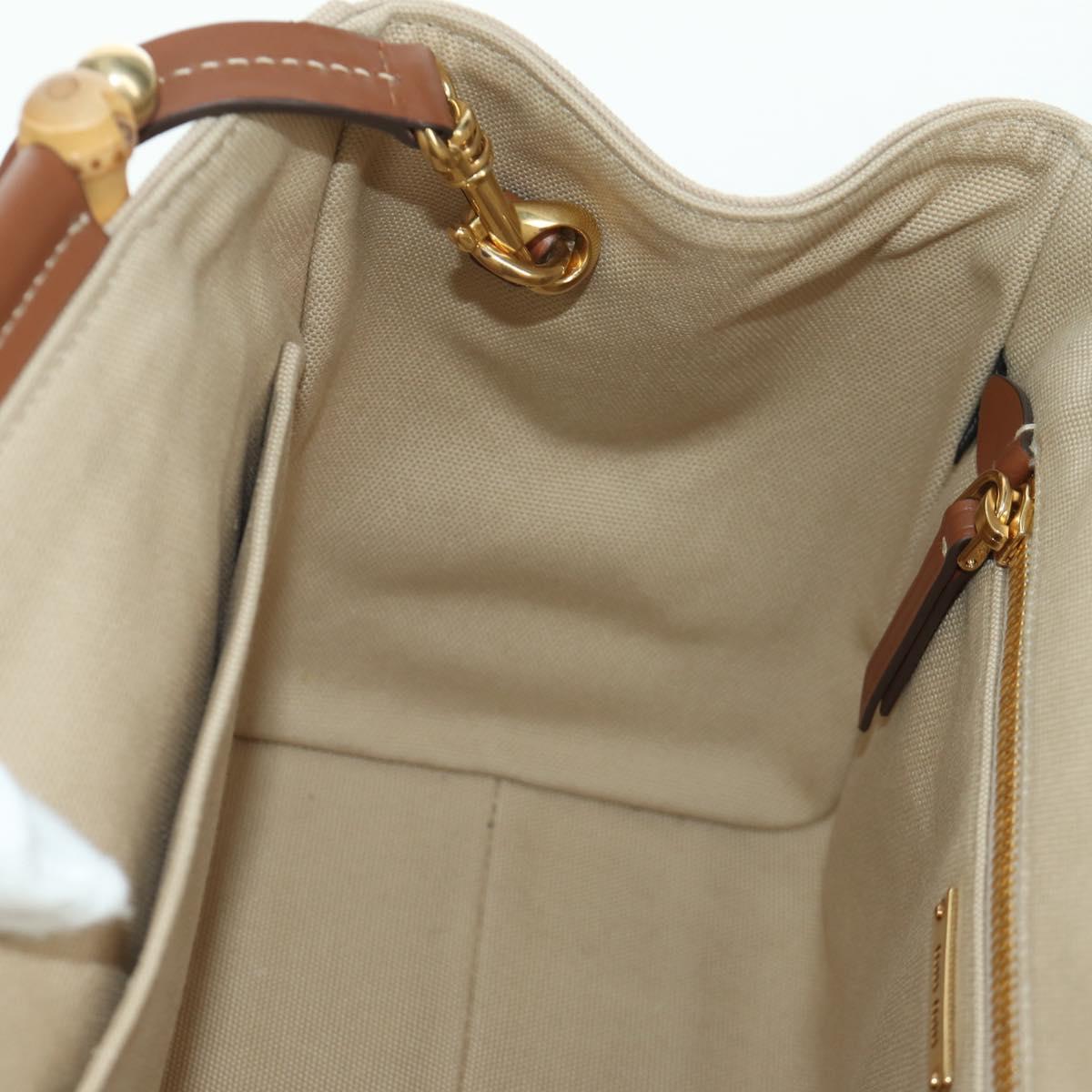 Miu Miu Bamboo Hand Bag Canvas 2way Beige Gold Auth YKZ585SAM