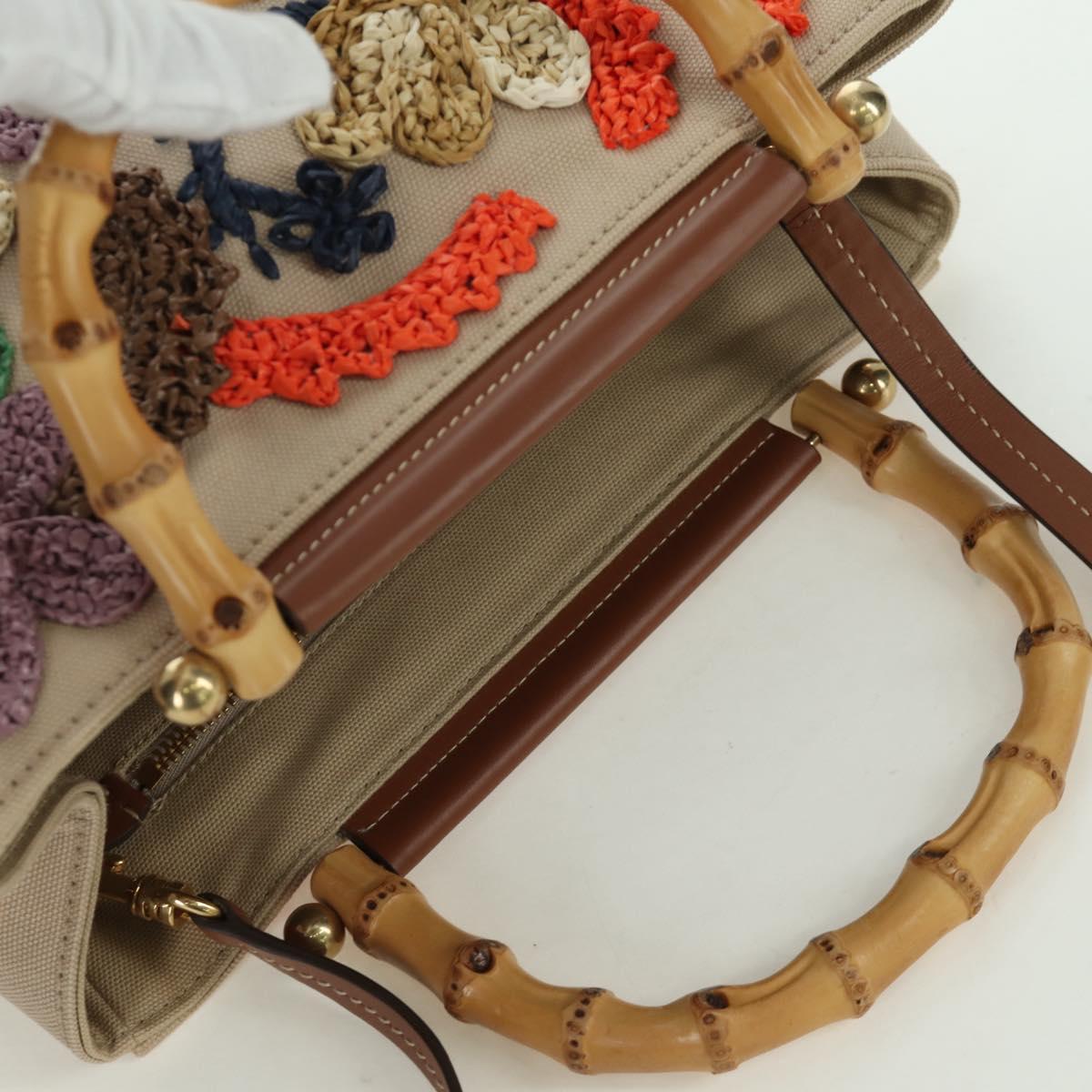 Miu Miu Bamboo Hand Bag Canvas 2way Beige Gold Auth YKZ585SAM
