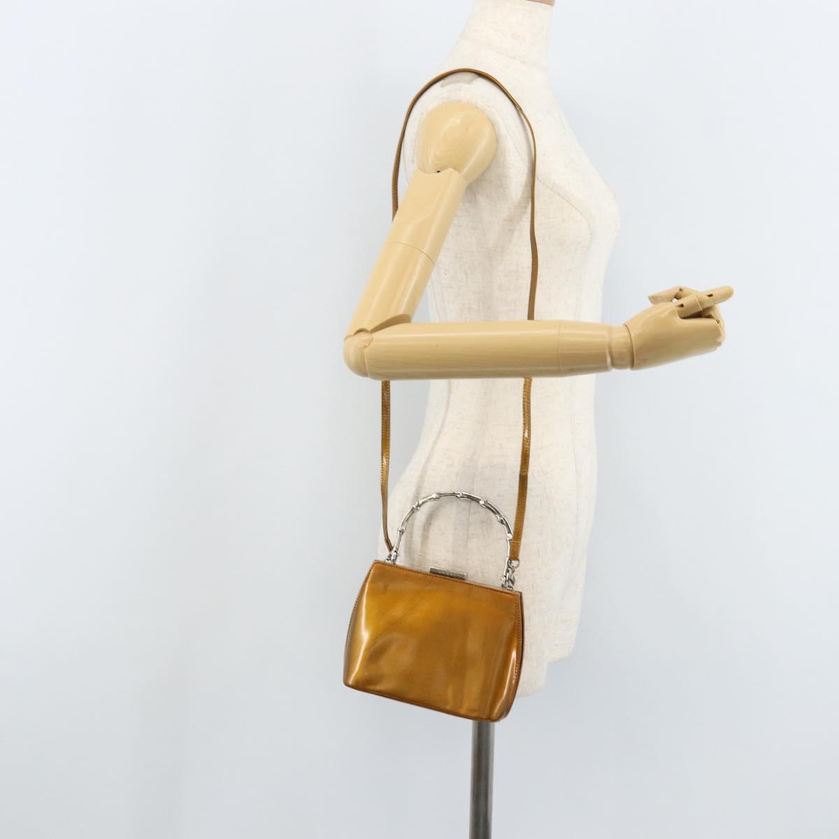 GUCCI Bamboo Bag Patent leather 2way Gold Tone 005 2046 0322 Auth YKZ590