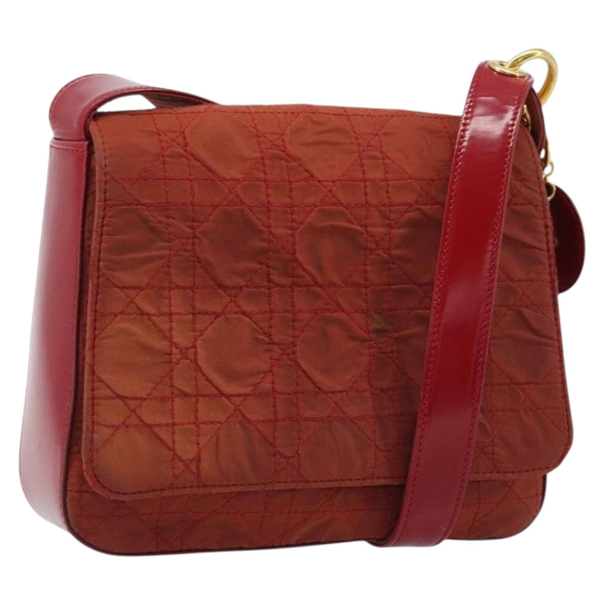 Christian Dior Canage Shoulder Bag Nylon Red Gold Auth YKZ592