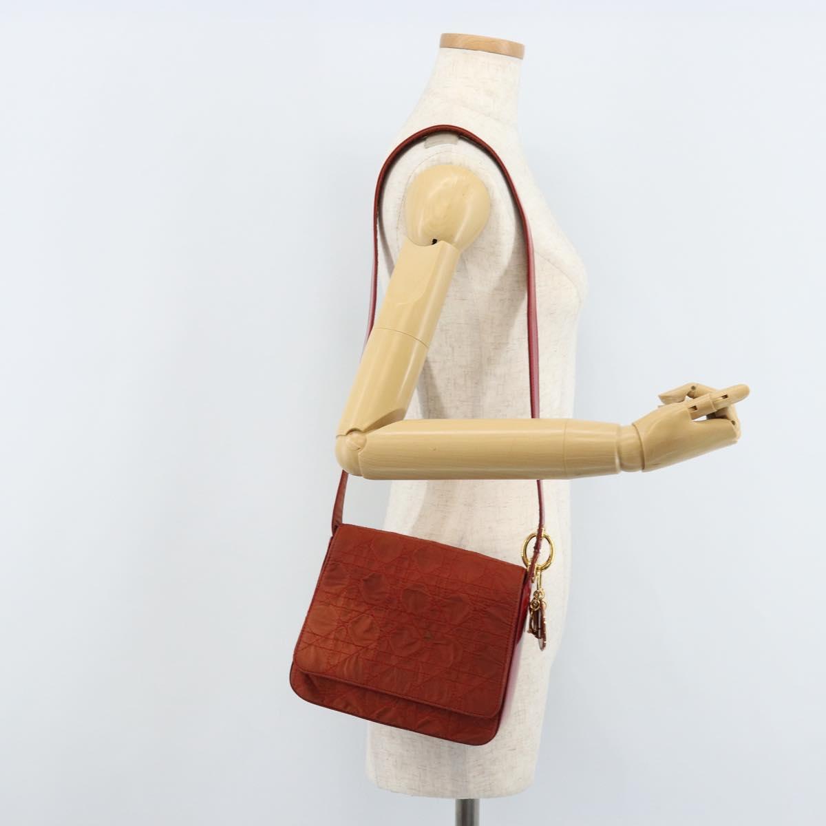Christian Dior Canage Shoulder Bag Nylon Red Gold Auth YKZ592