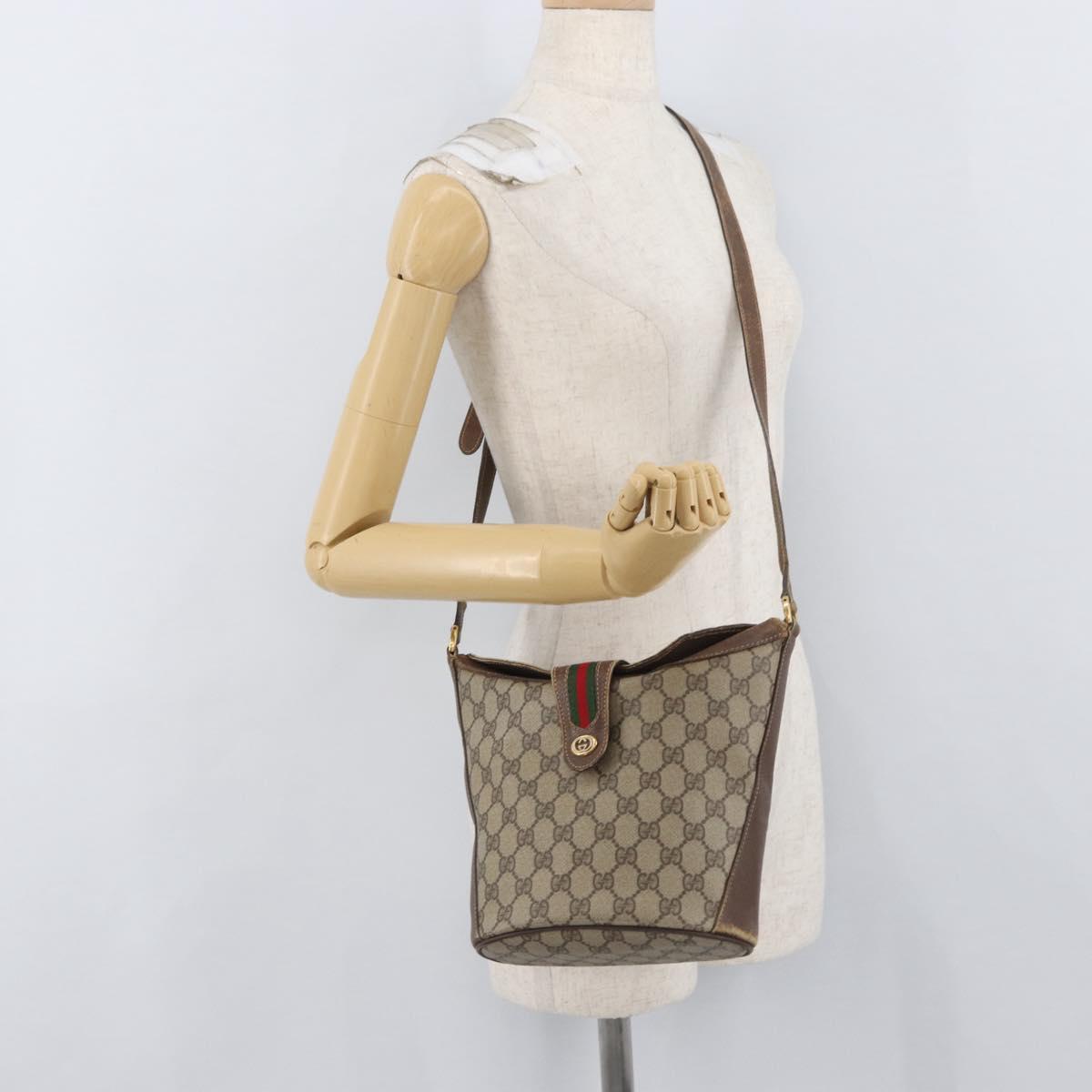 GUCCI GG Supreme Web Sherry Line Bag PVC Beige Gold 40 02 081 Auth YKZ594