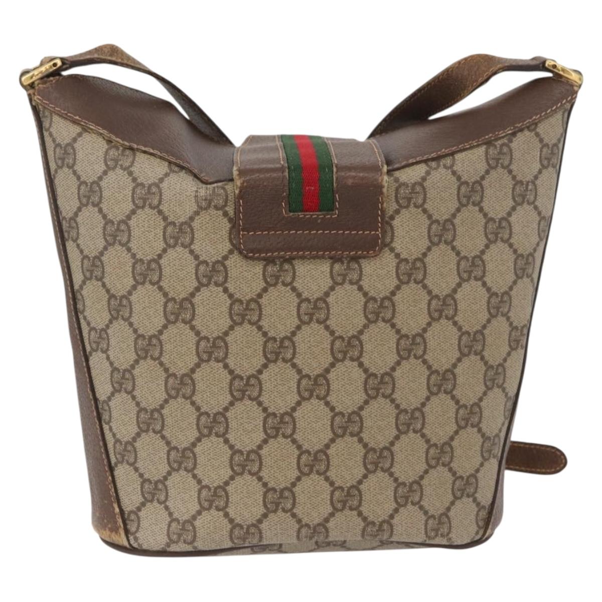 GUCCI GG Supreme Web Sherry Line Bag PVC Beige Gold 40 02 081 Auth YKZ594