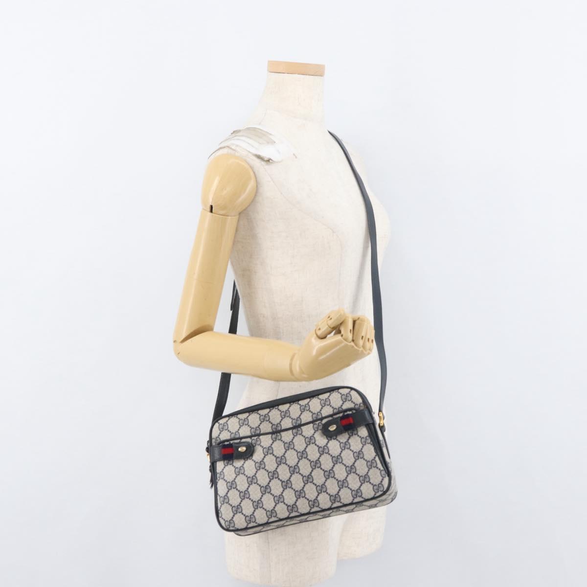 GUCCI GG Supreme Sherry Line Shoulder Bag PVC Navy Gold 93 02 049 Auth YKZ595