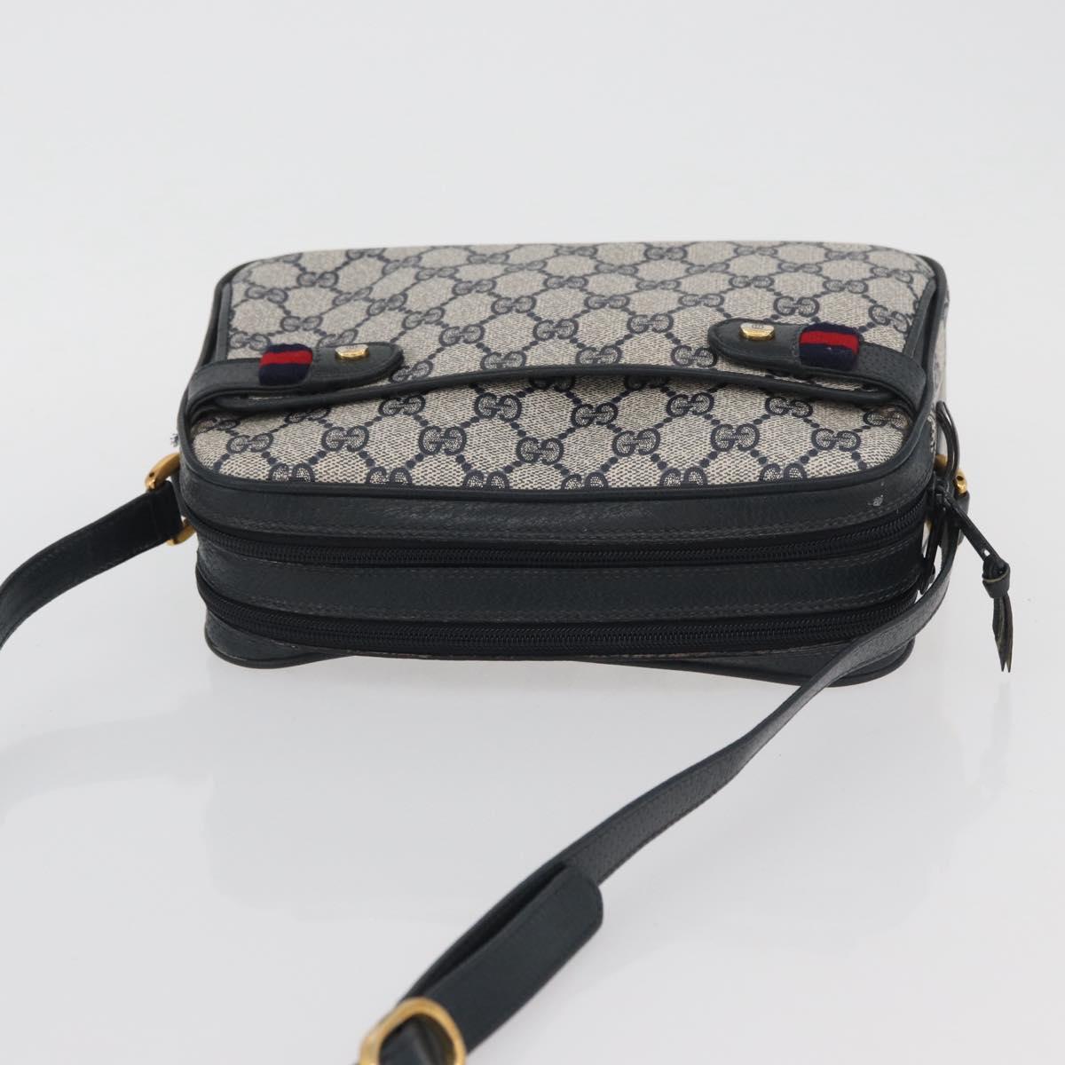 GUCCI GG Supreme Sherry Line Shoulder Bag PVC Navy Gold 93 02 049 Auth YKZ595