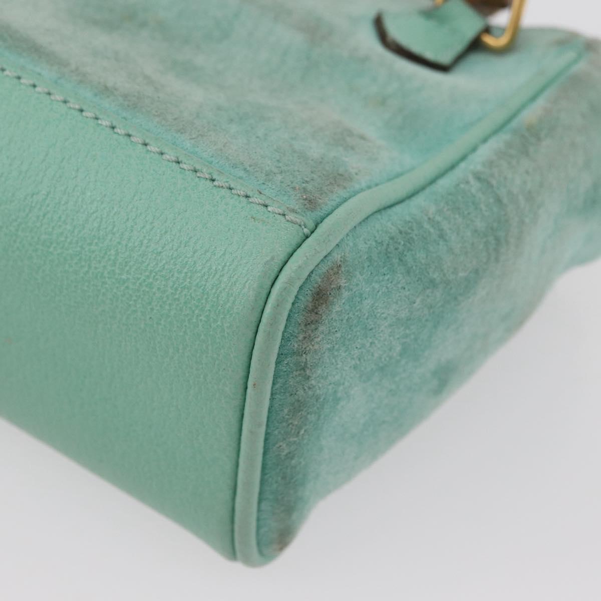 GUCCI Bamboo Hand Bag Suede 2way Turquoise Blue Gold 007 1793 0238 Auth YKZ601