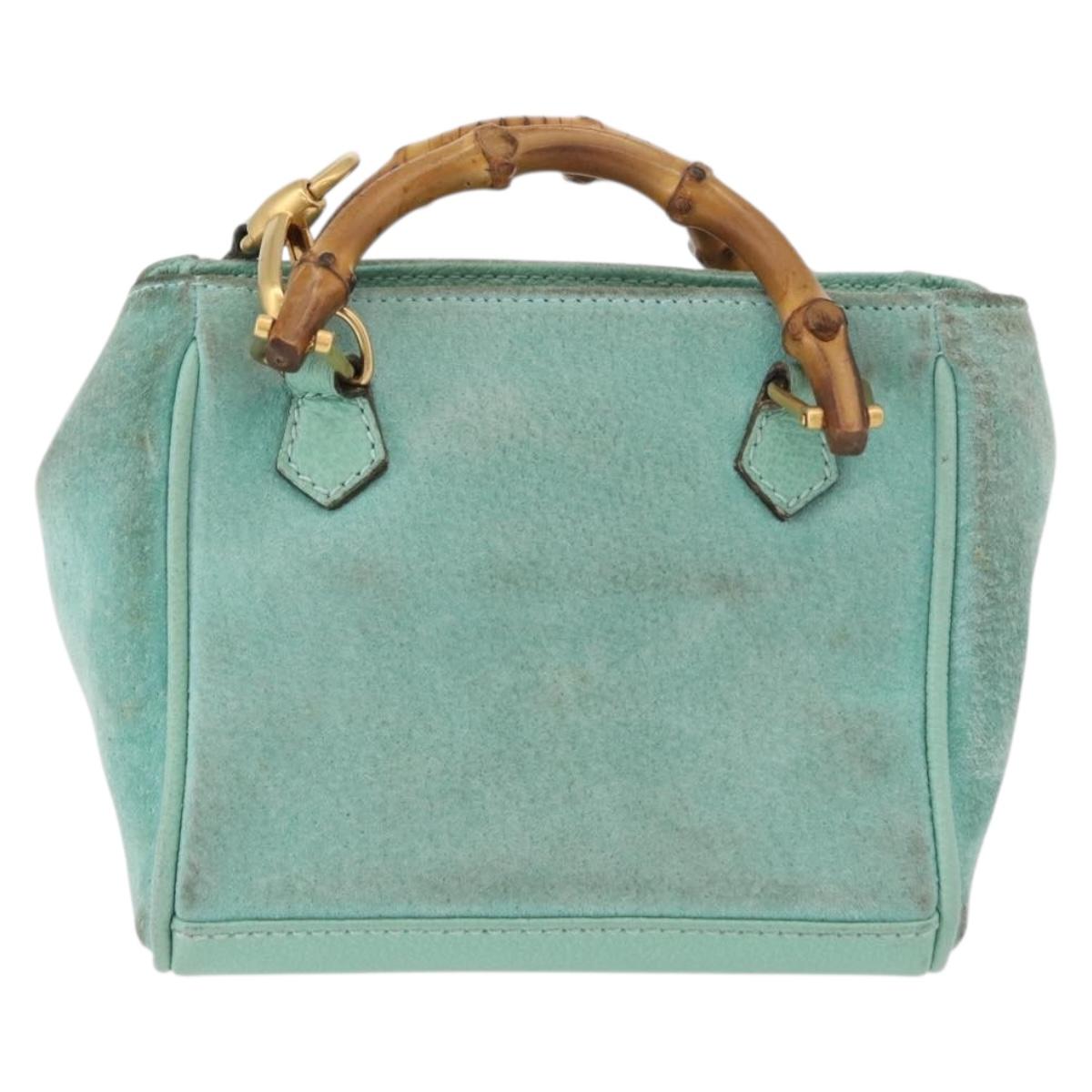 GUCCI Bamboo Hand Bag Suede 2way Turquoise Blue Gold 007 1793 0238 Auth YKZ601