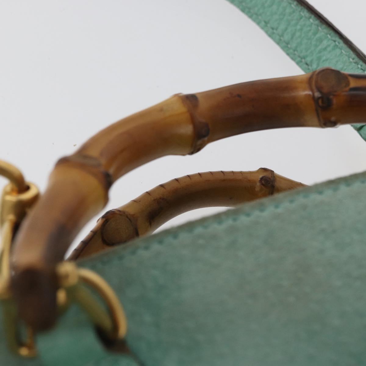 GUCCI Bamboo Hand Bag Suede 2way Turquoise Blue Gold 007 1793 0238 Auth YKZ601