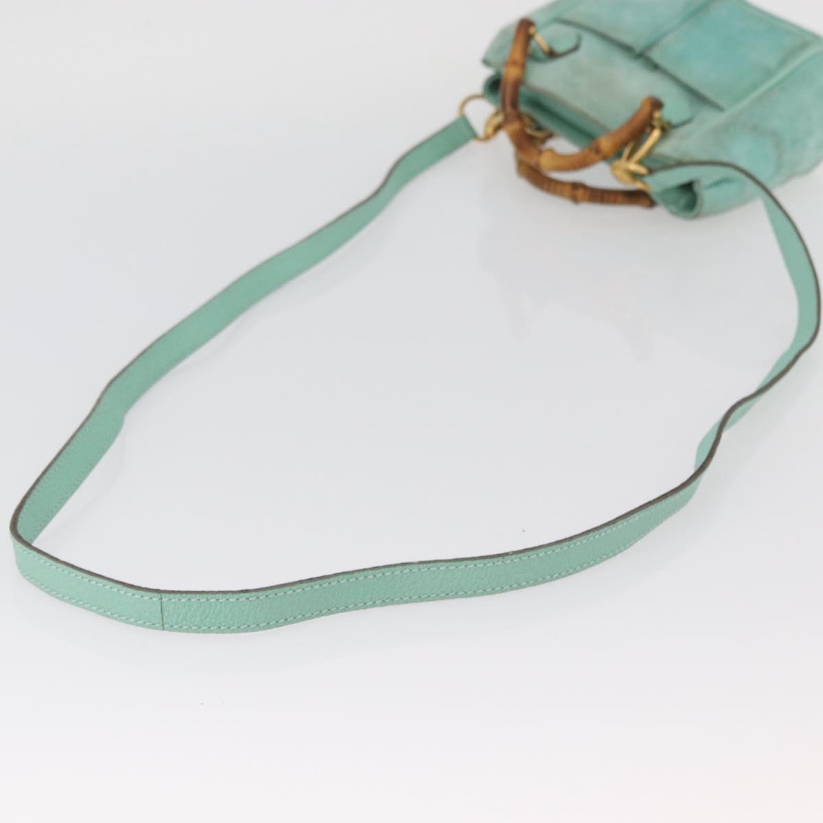 GUCCI Bamboo Hand Bag Suede 2way Turquoise Blue Gold 007 1793 0238 Auth YKZ601