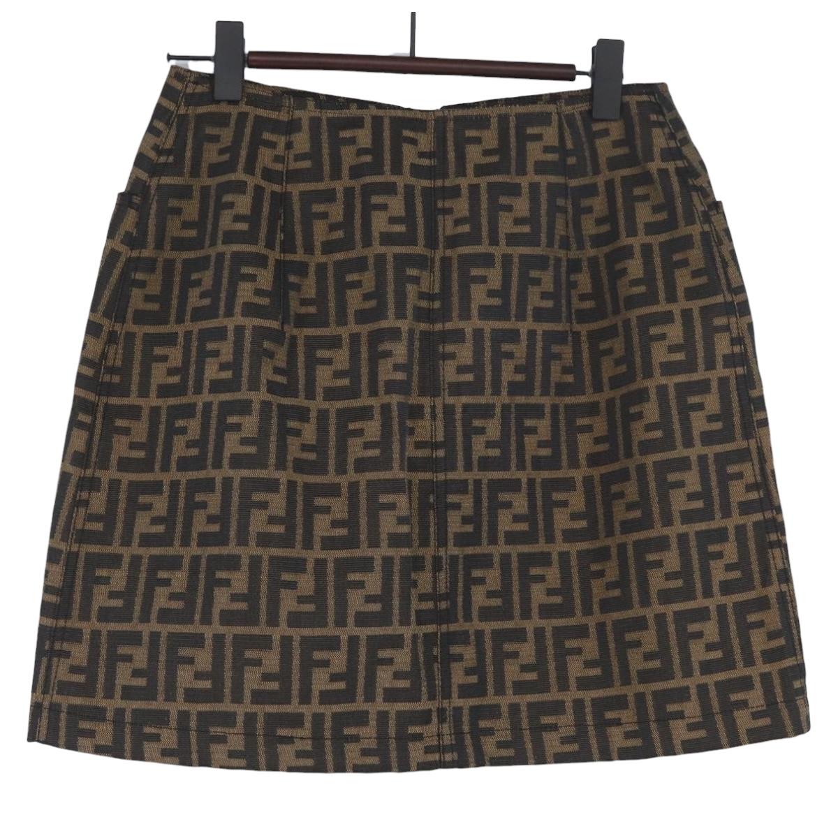 FENDI Zucca Canvas Skirt Black Brown Auth YKZ602A
