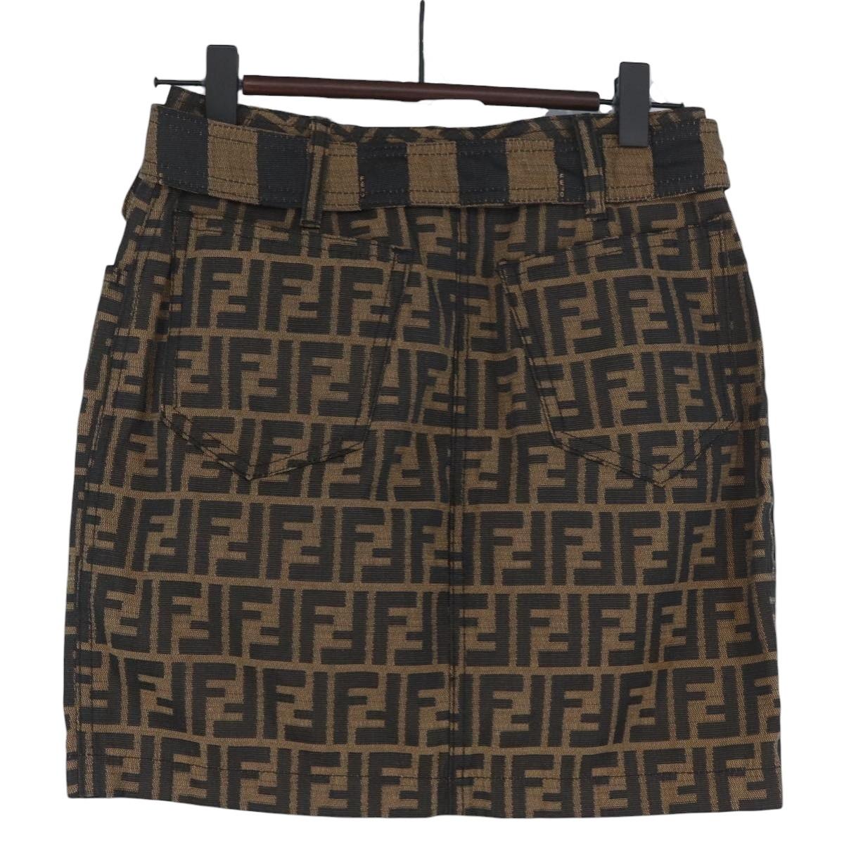 FENDI Zucca Canvas Skirt Black Brown Auth YKZ603A
