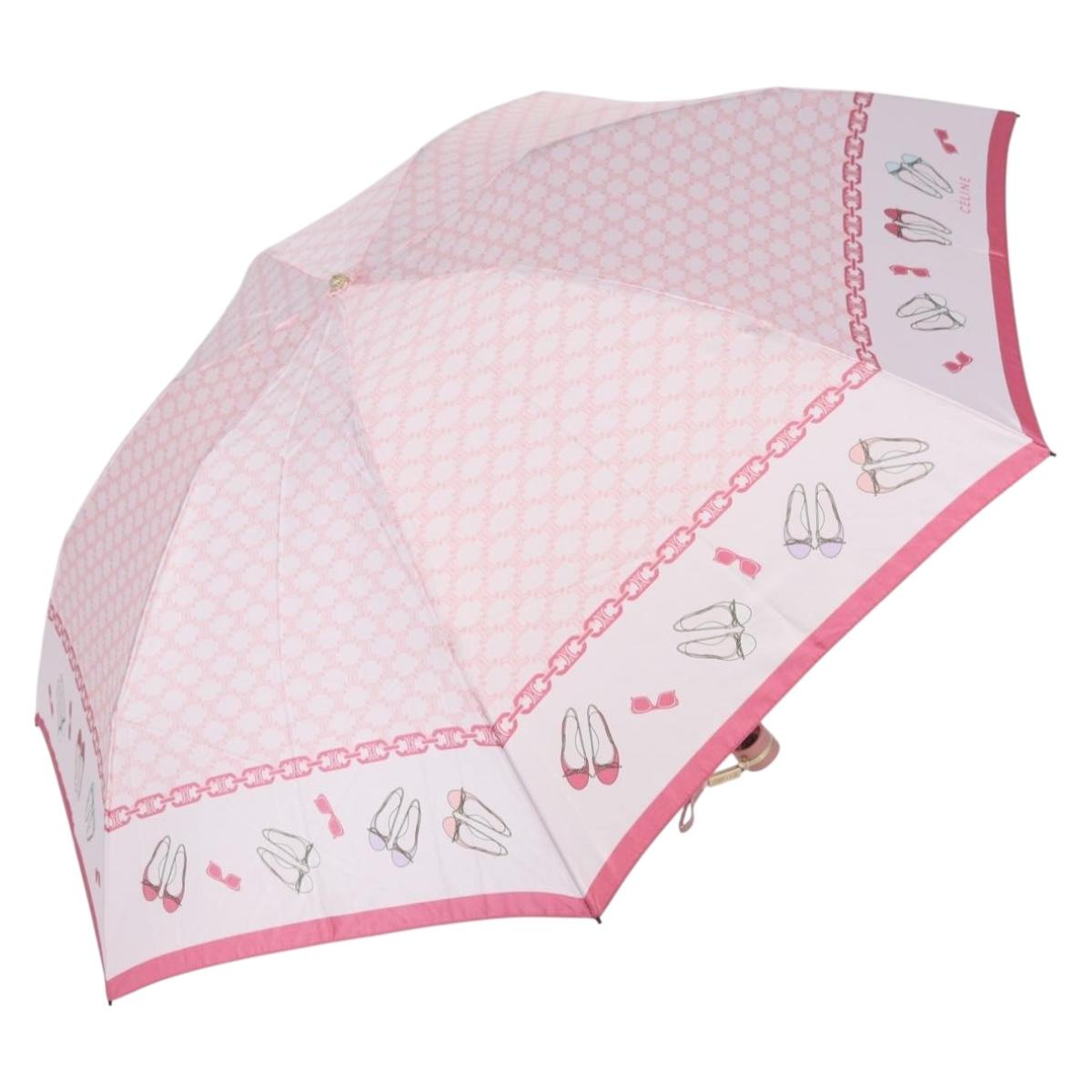 CELINE Macadam Canvas Folding Umbrella Nylon Pink Auth YKZ608A