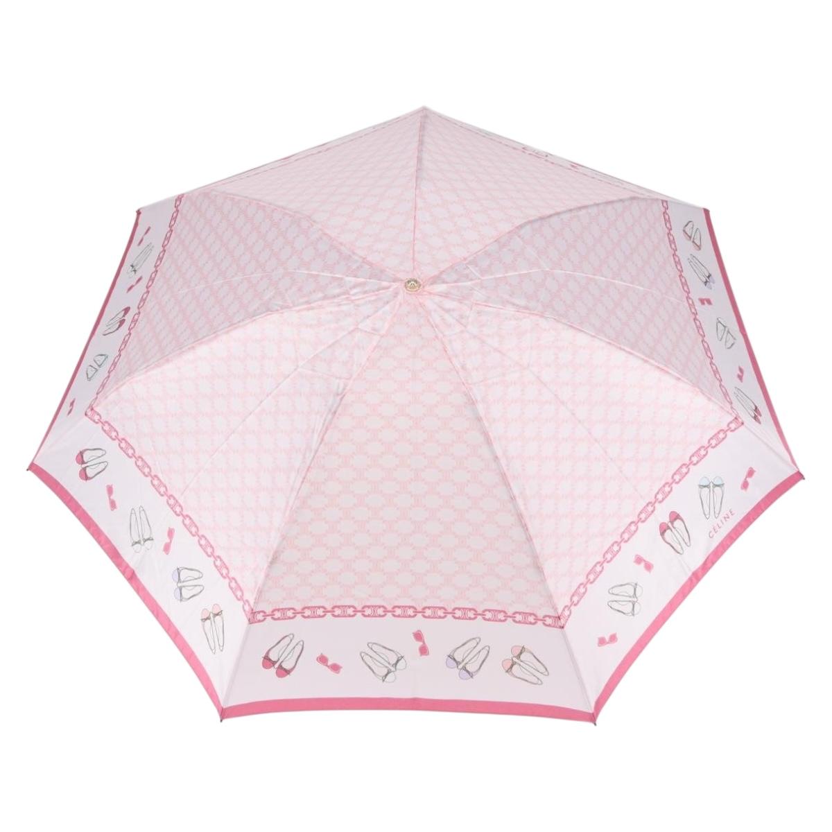 CELINE Macadam Canvas Folding Umbrella Nylon Pink Auth YKZ608A