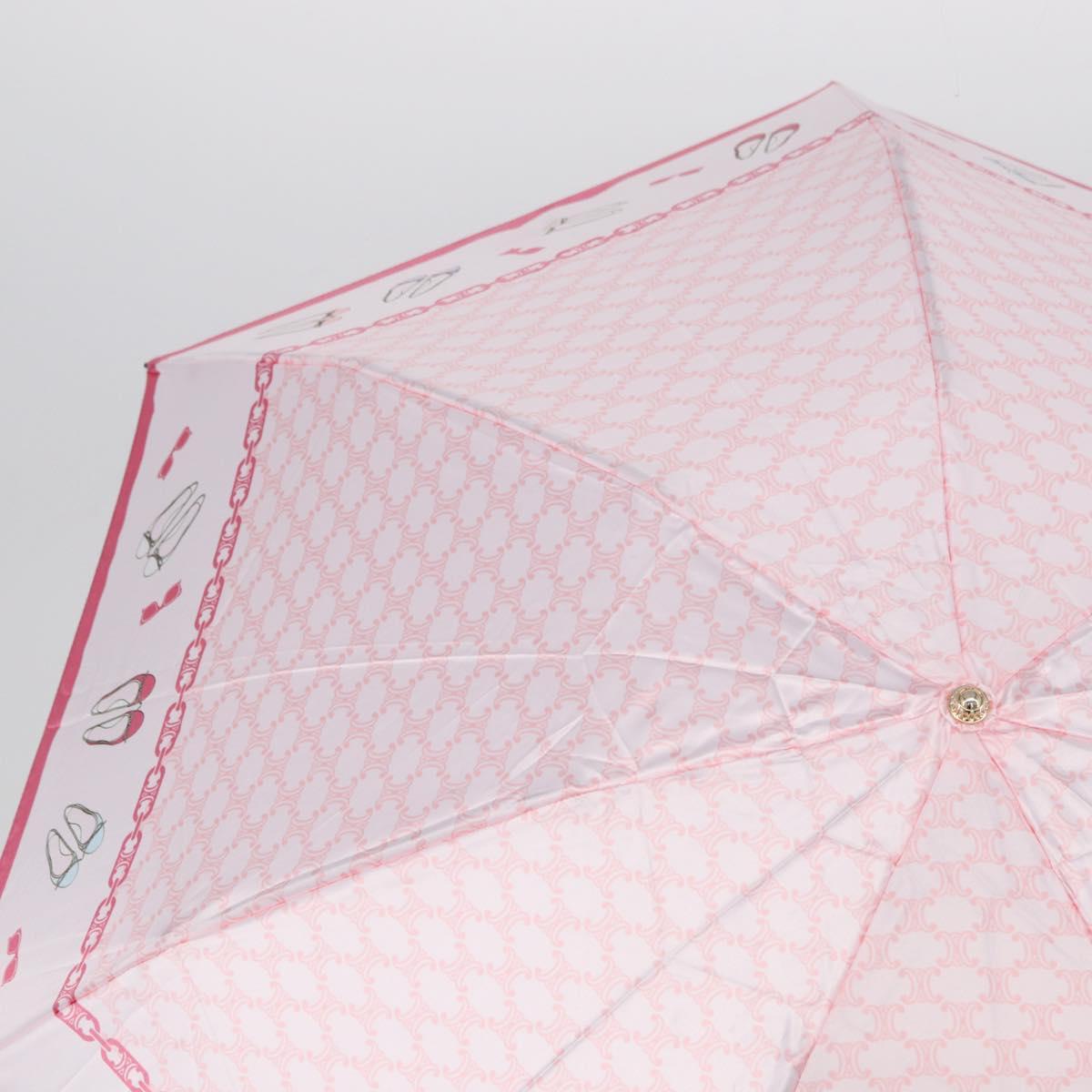 CELINE Macadam Canvas Folding Umbrella Nylon Pink Auth YKZ608A