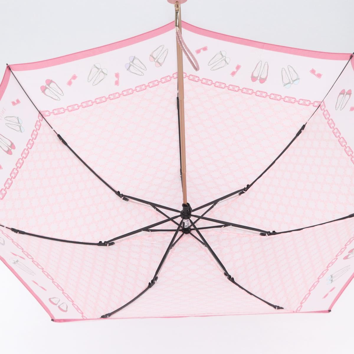 CELINE Macadam Canvas Folding Umbrella Nylon Pink Auth YKZ608A