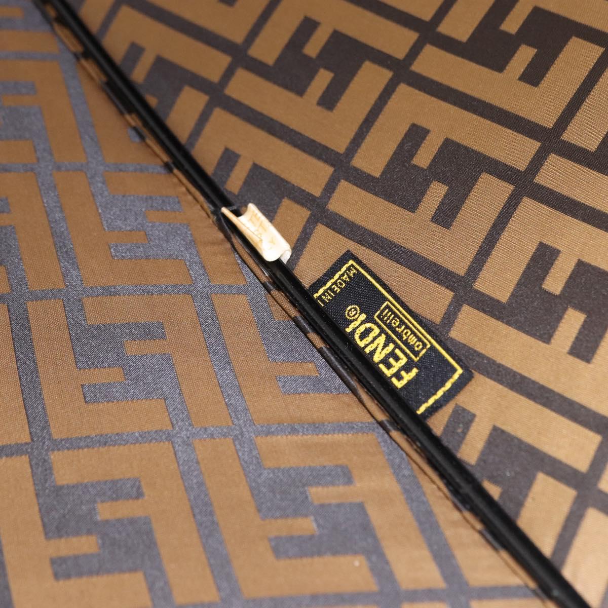 FENDI Zucca Canvas Umbrella Nylon Black Brown Auth YKZ610A