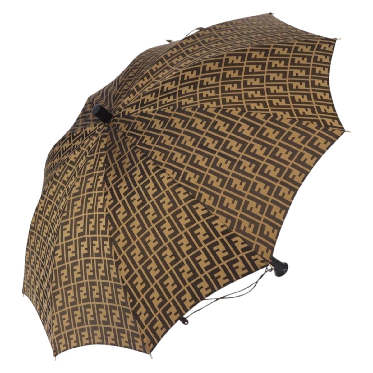 FENDI Zucca Canvas Umbrella Nylon Black Brown Auth YKZ610A