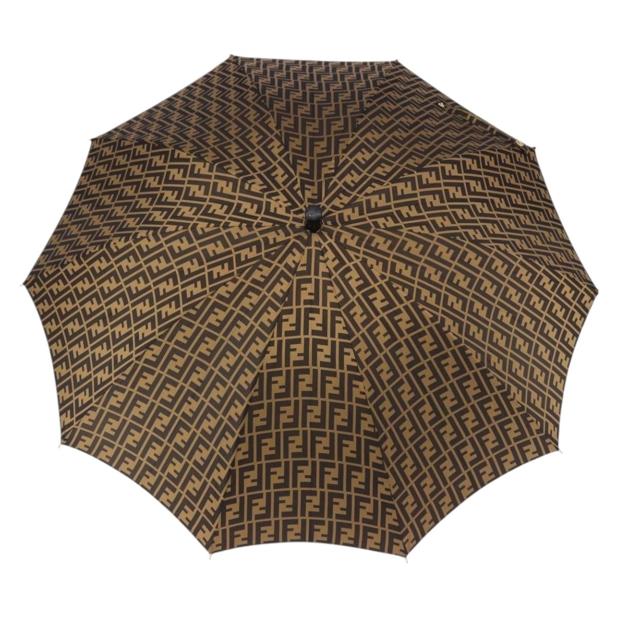 FENDI Zucca Canvas Umbrella Nylon Black Brown Auth YKZ610A
