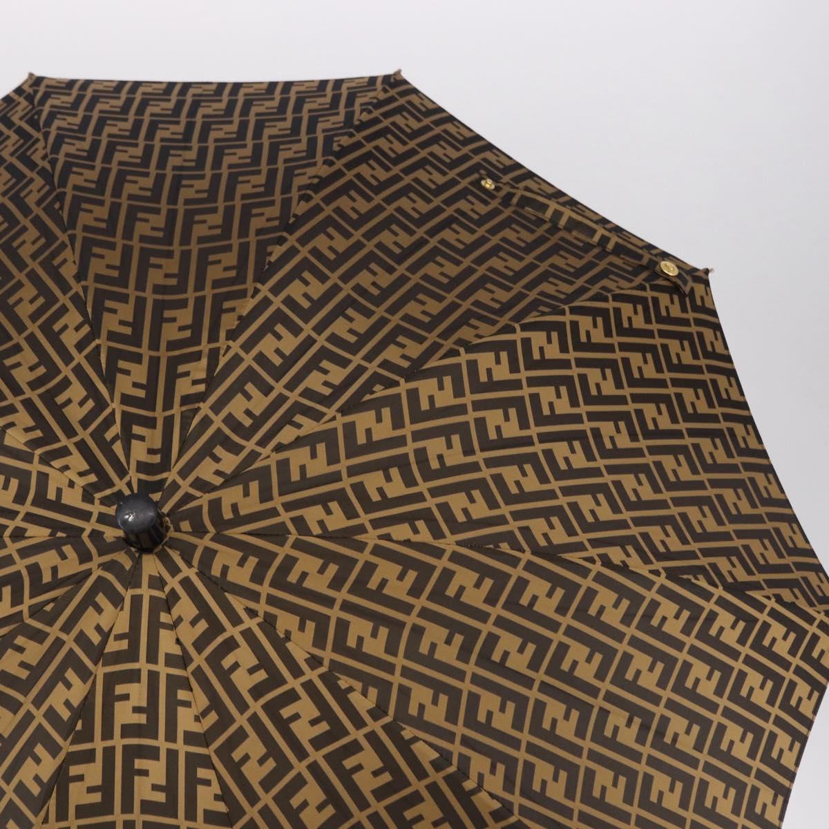 FENDI Zucca Canvas Umbrella Nylon Black Brown Auth YKZ610A