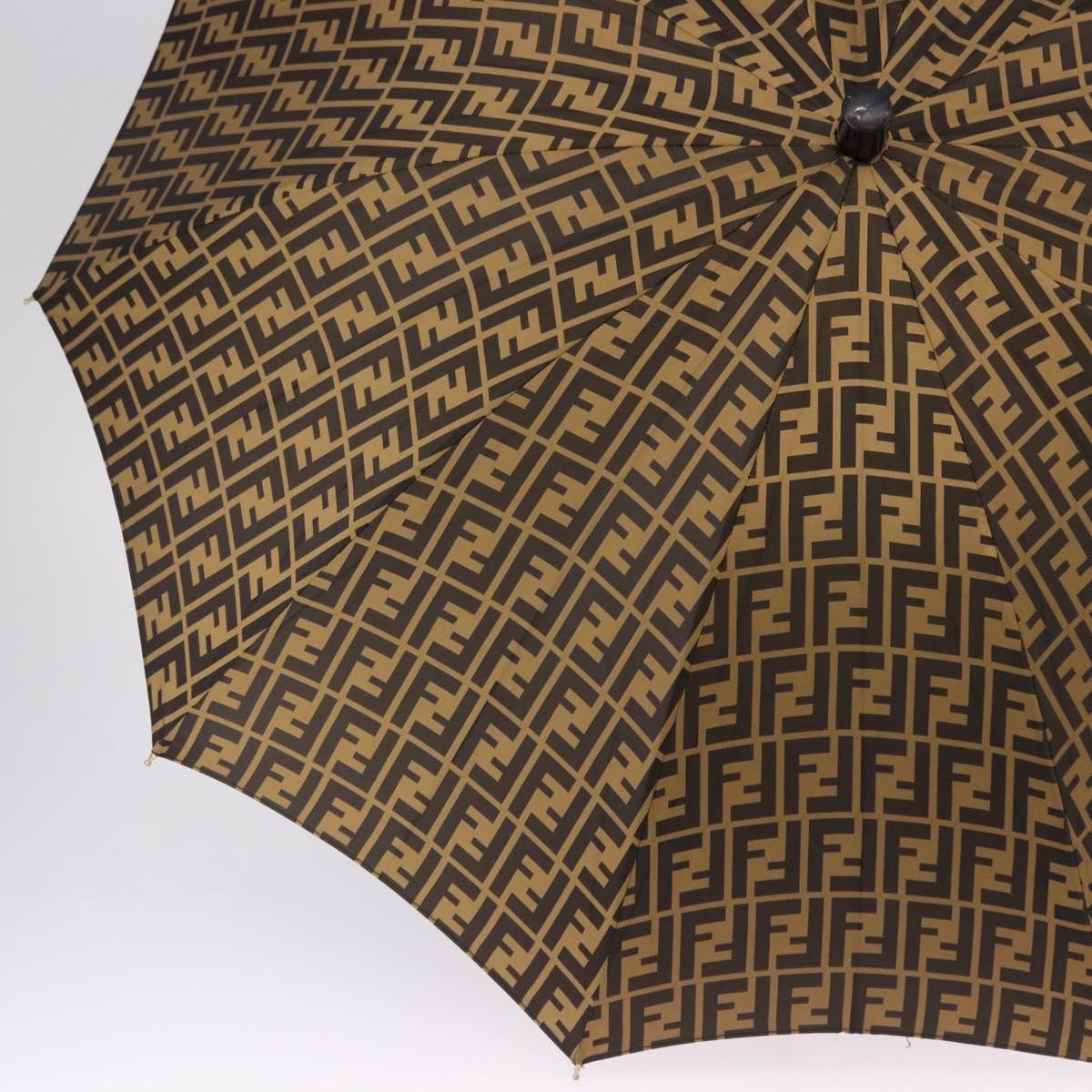 FENDI Zucca Canvas Umbrella Nylon Black Brown Auth YKZ610A