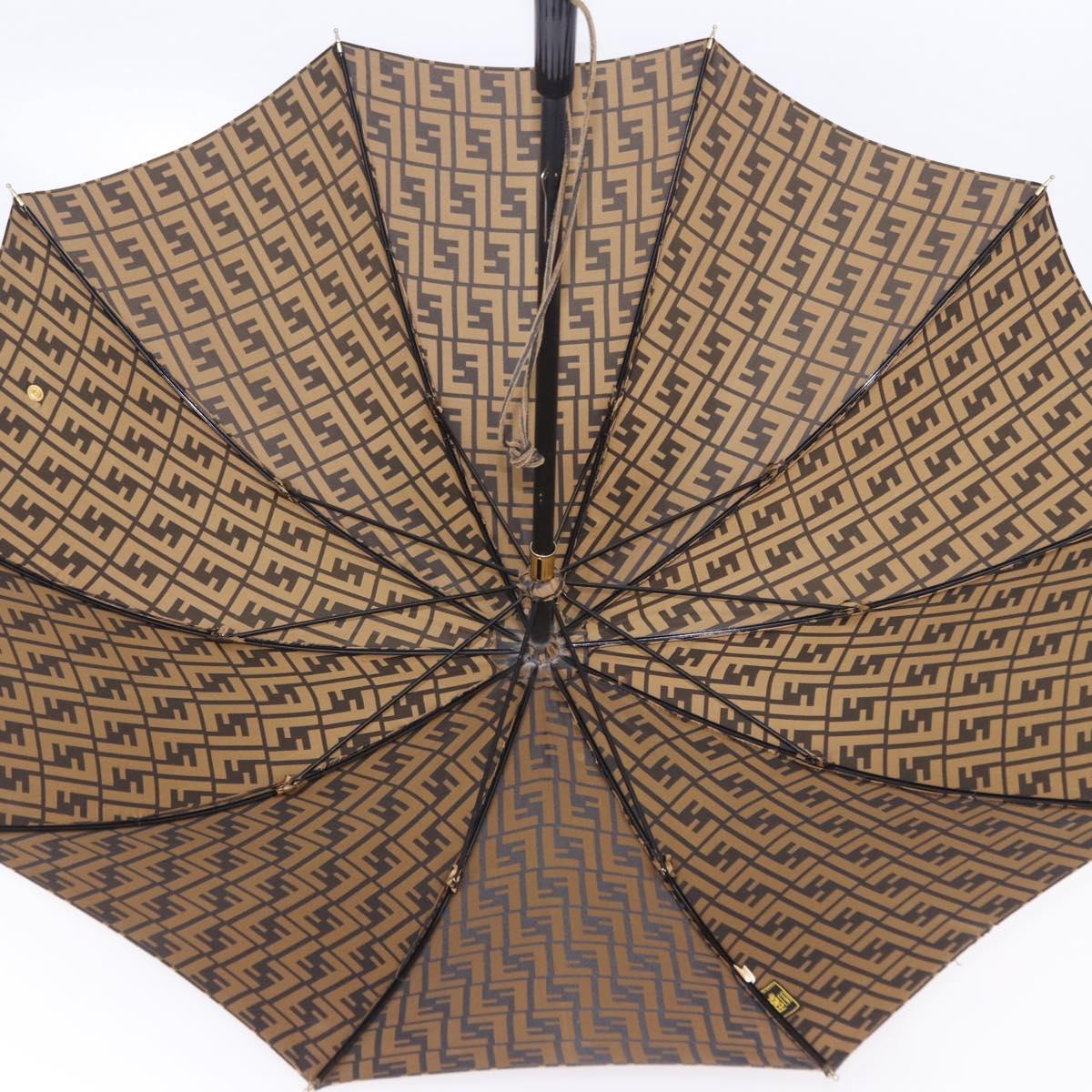 FENDI Zucca Canvas Umbrella Nylon Black Brown Auth YKZ610A