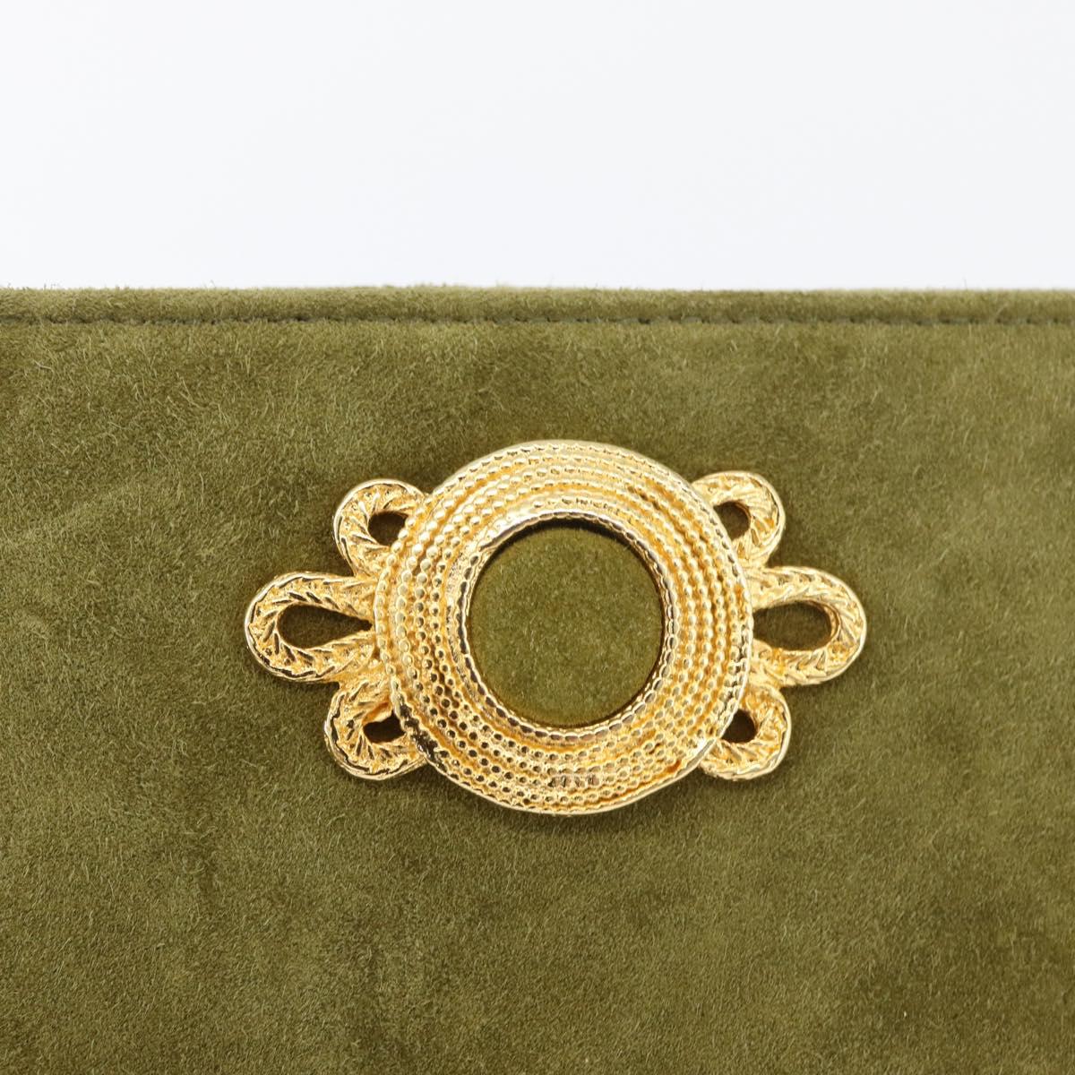 Salvatore Ferragamo Shoulder Bag Suede Green Gold Auth YKZ621