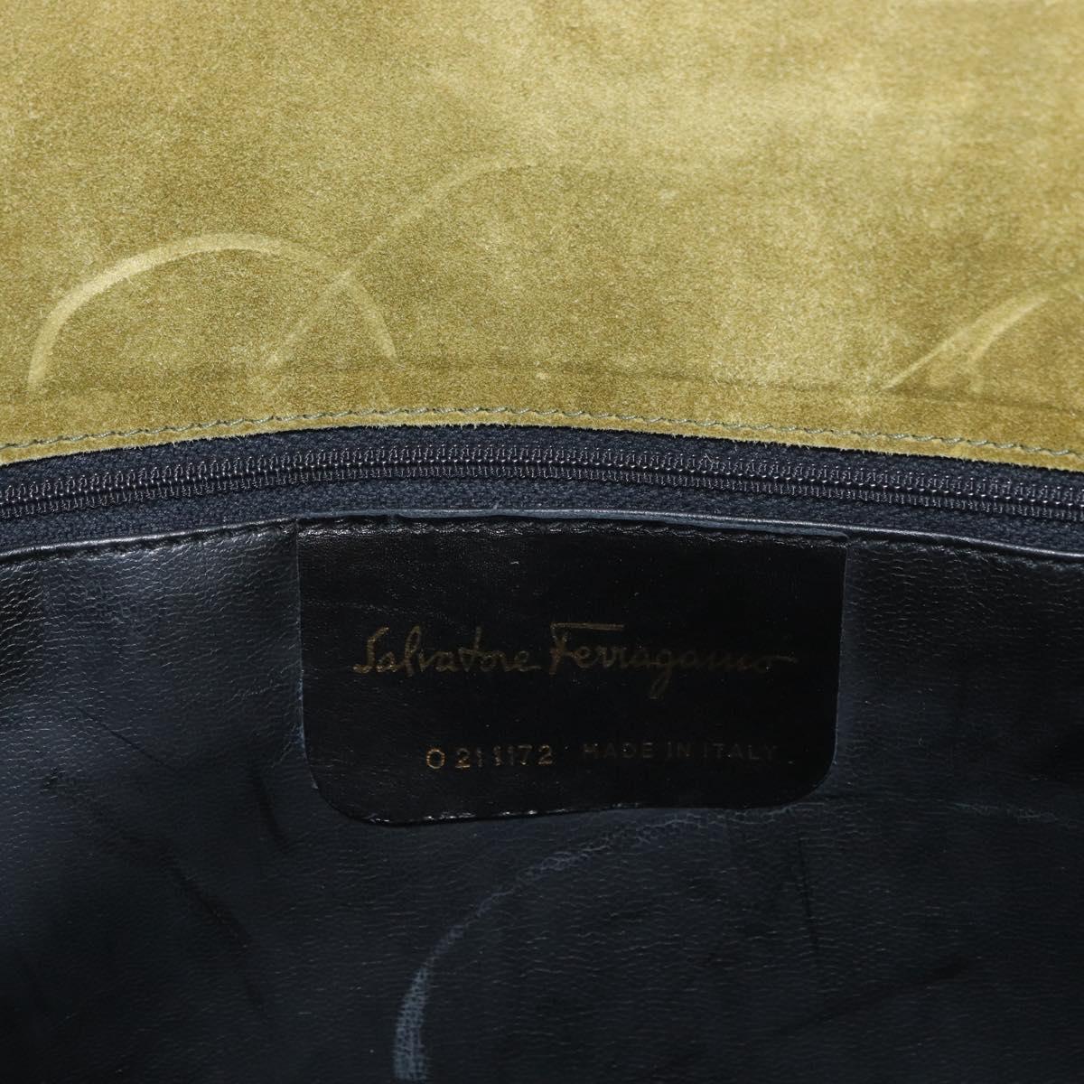 Salvatore Ferragamo Shoulder Bag Suede Green Gold Auth YKZ621