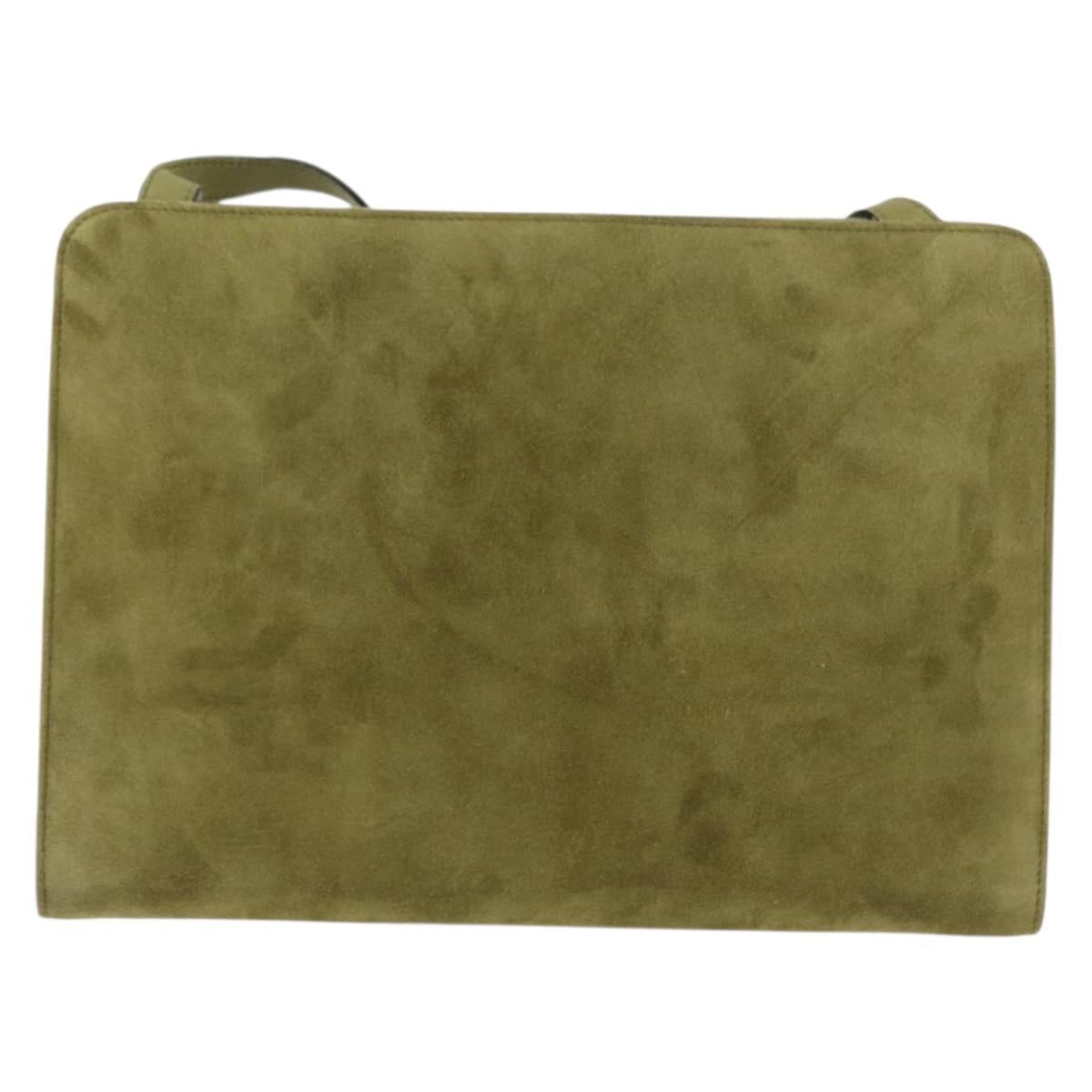 Salvatore Ferragamo Shoulder Bag Suede Green Gold Auth YKZ621