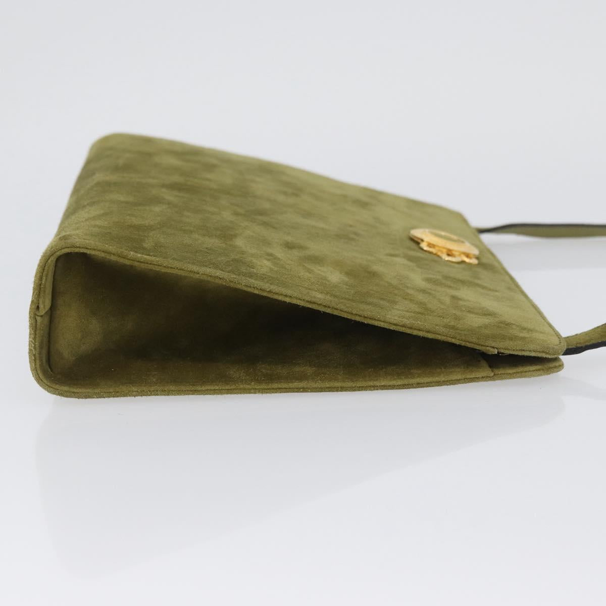 Salvatore Ferragamo Shoulder Bag Suede Green Gold Auth YKZ621