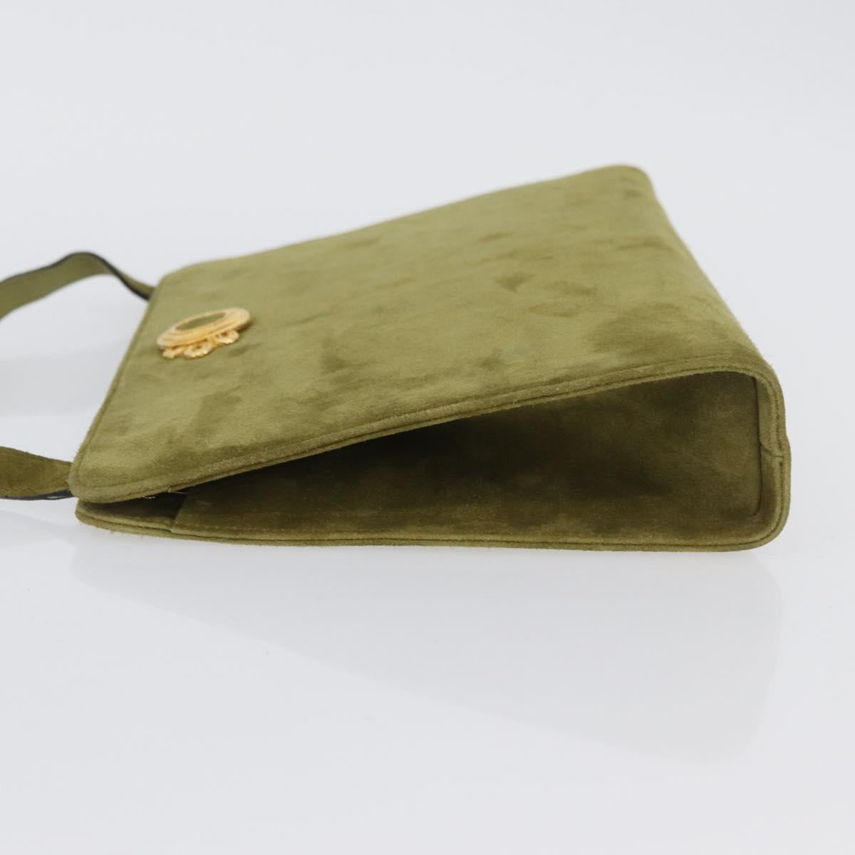 Salvatore Ferragamo Shoulder Bag Suede Green Gold Auth YKZ621