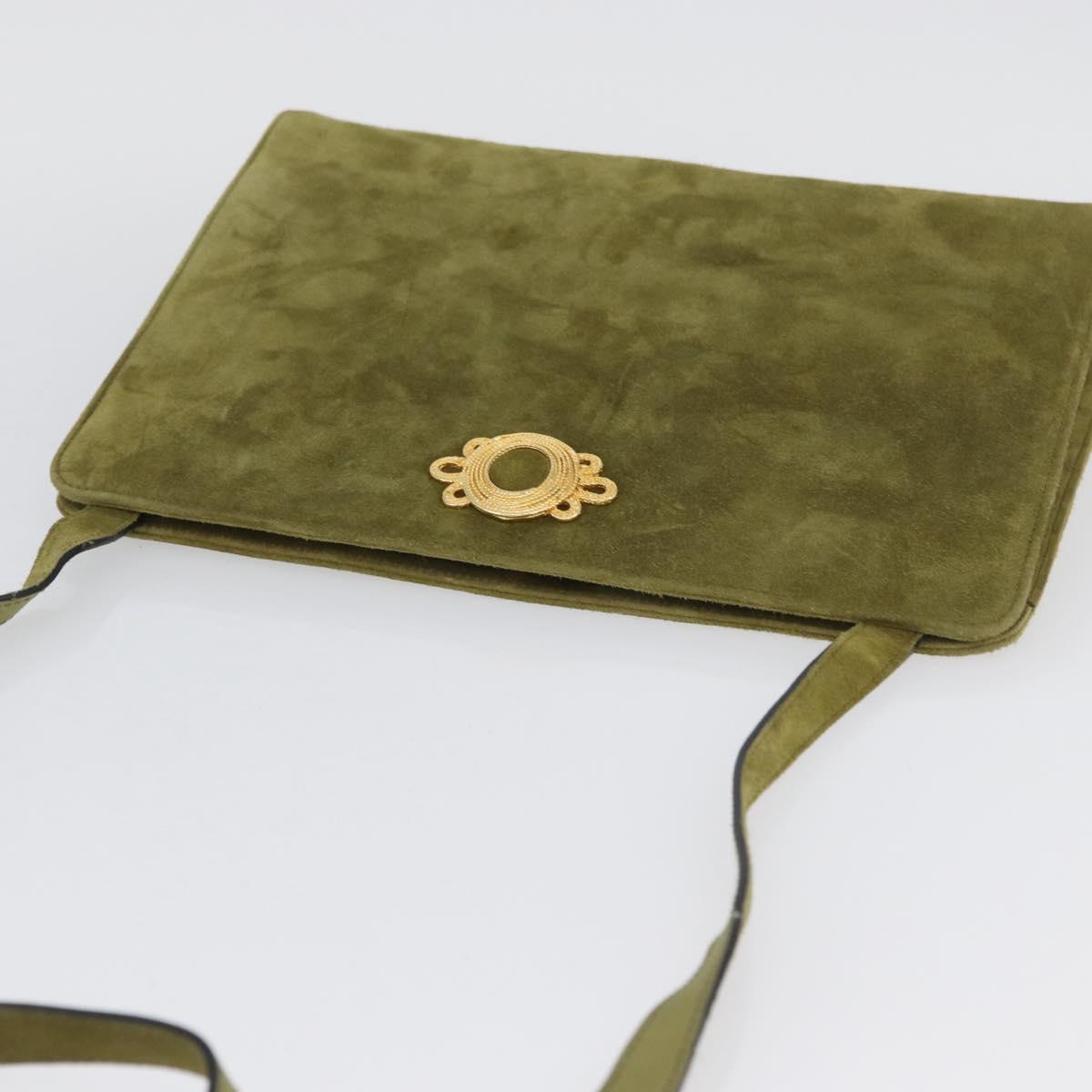 Salvatore Ferragamo Shoulder Bag Suede Green Gold Auth YKZ621