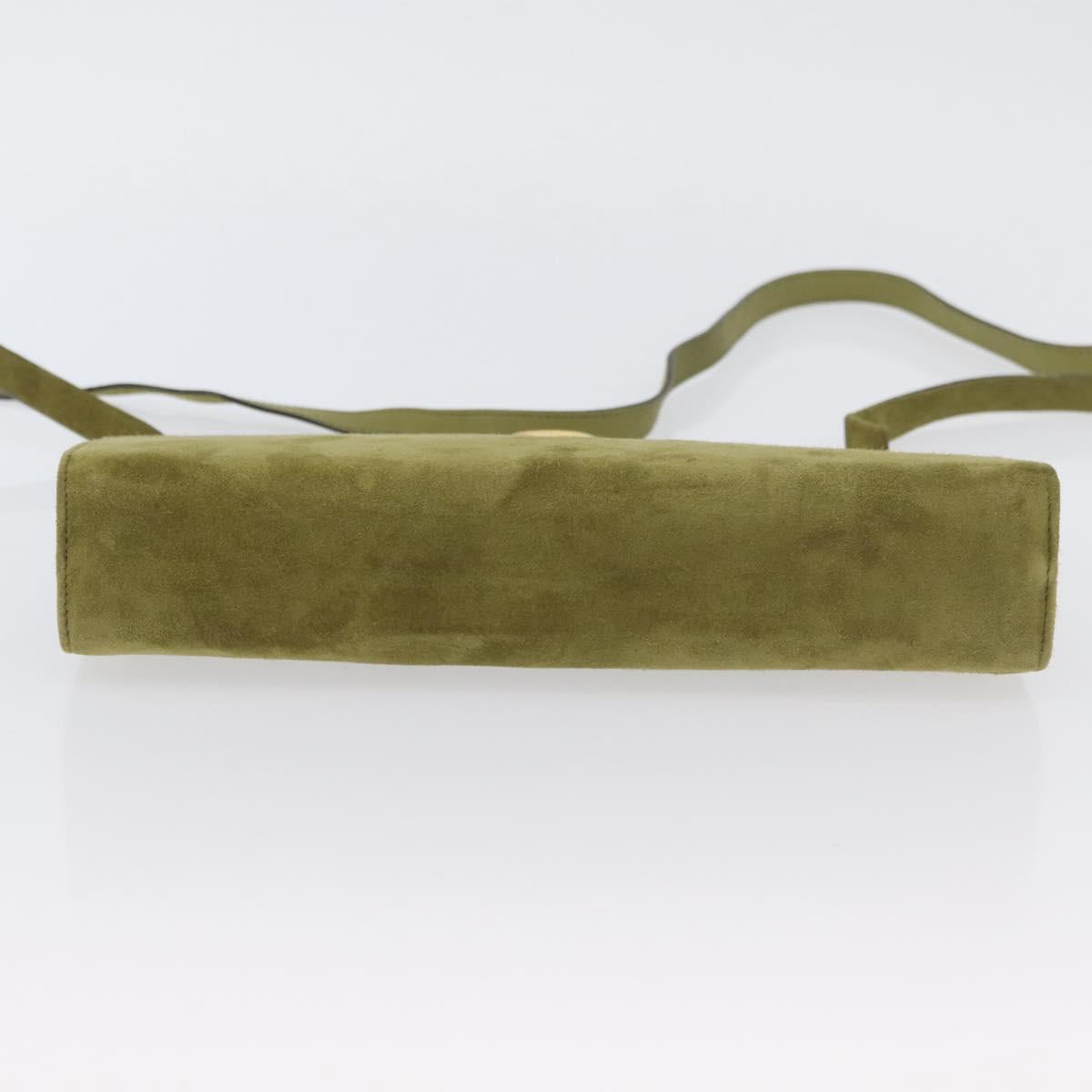 Salvatore Ferragamo Shoulder Bag Suede Green Gold Auth YKZ621