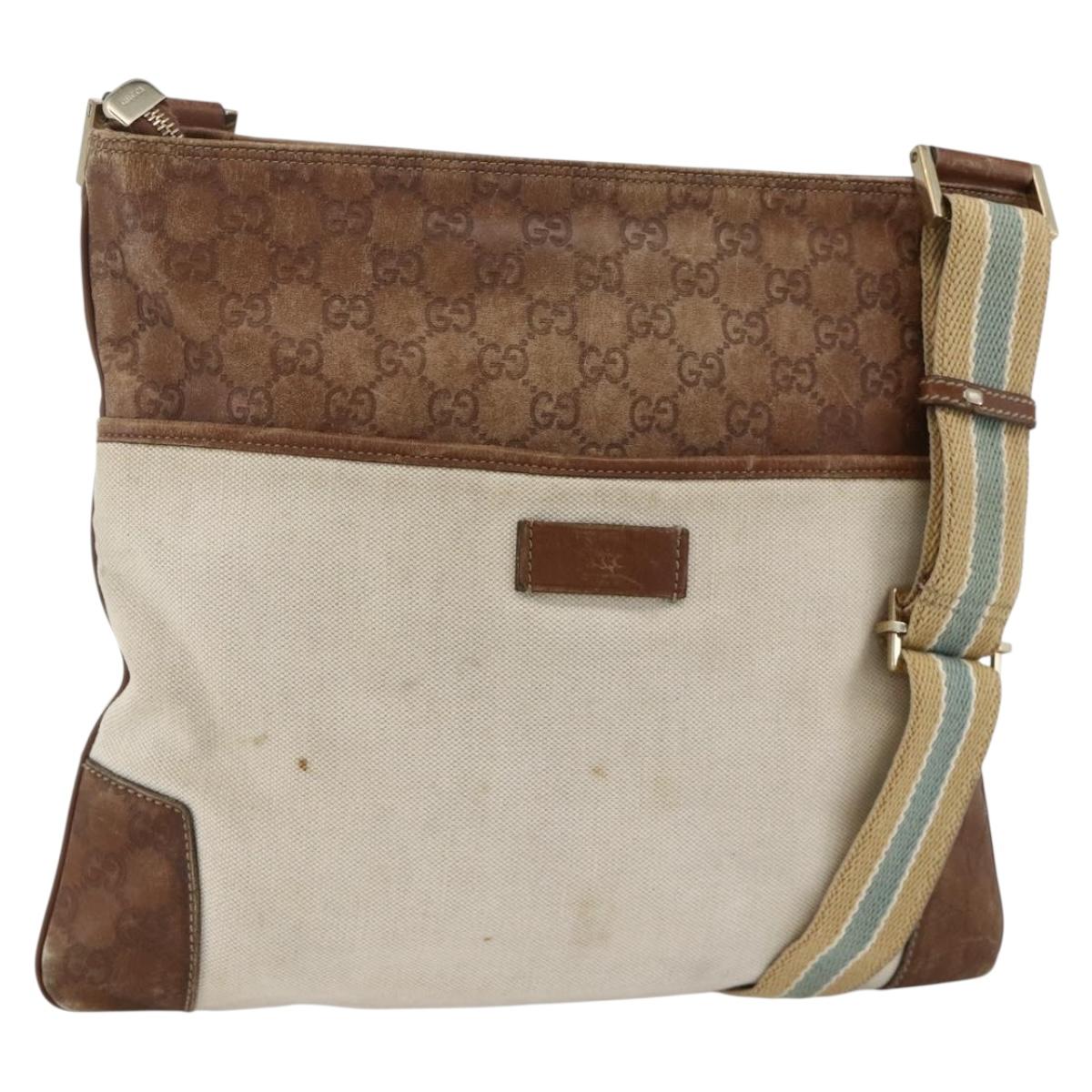 GUCCI GG Canvas Guccissima Bag Canvas Leather Beige Silver 161822 Auth YKZ624