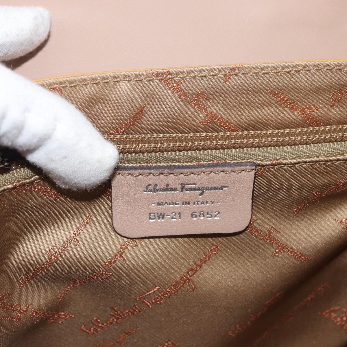 Salvatore Ferragamo Hand Bag Patent leather 2way Beige Silver Auth YKZ631