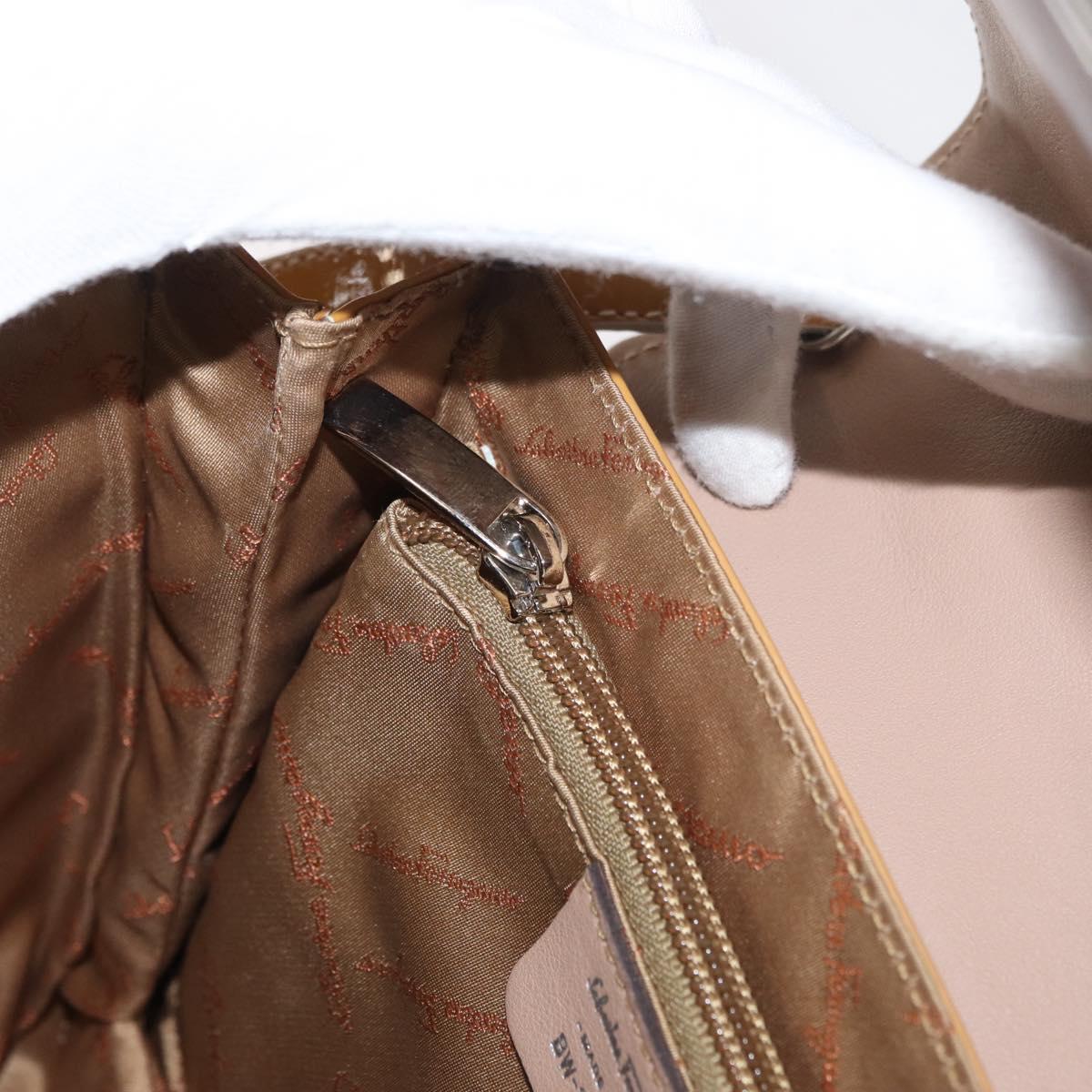 Salvatore Ferragamo Hand Bag Patent leather 2way Beige Silver Auth YKZ631