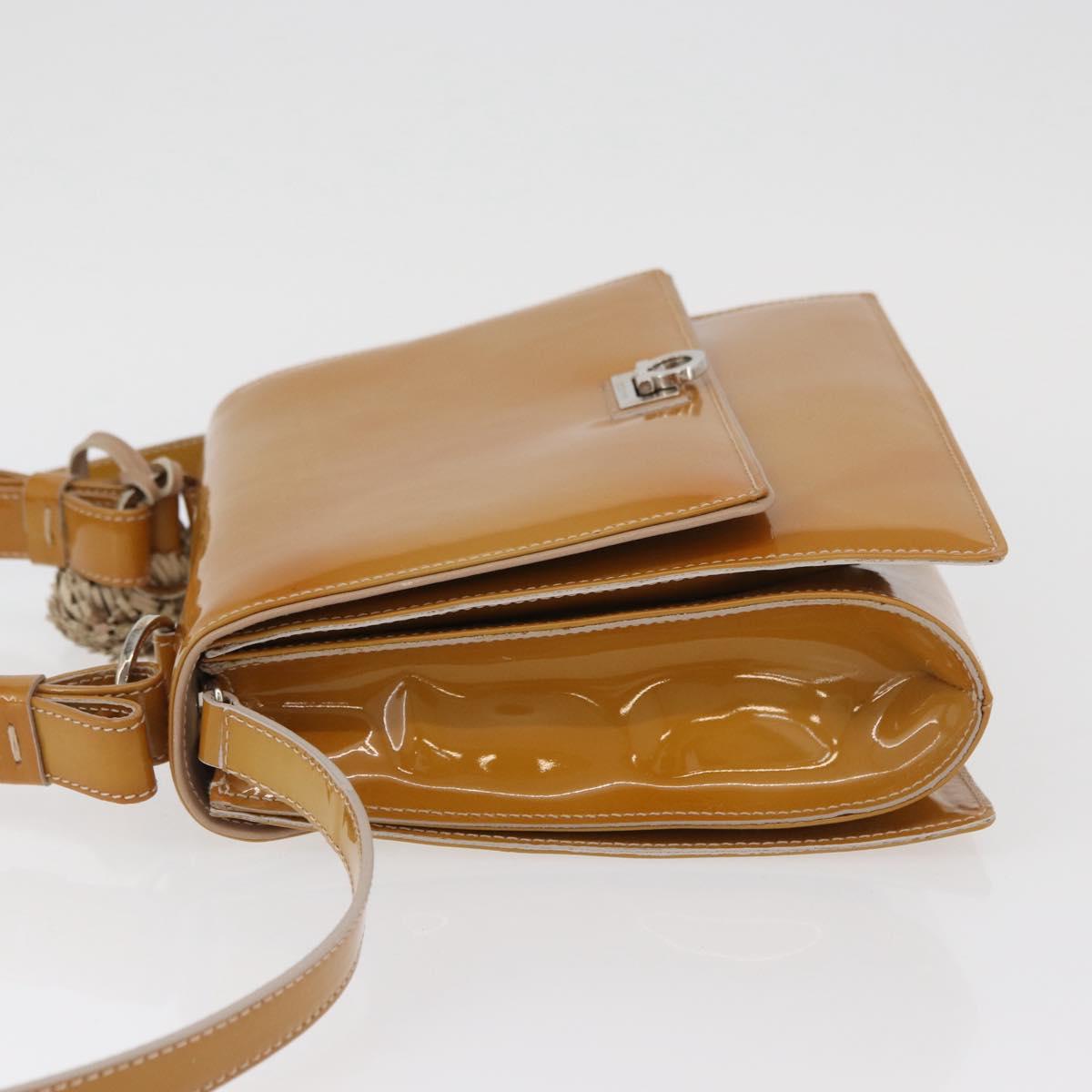 Salvatore Ferragamo Hand Bag Patent leather 2way Beige Silver Auth YKZ631