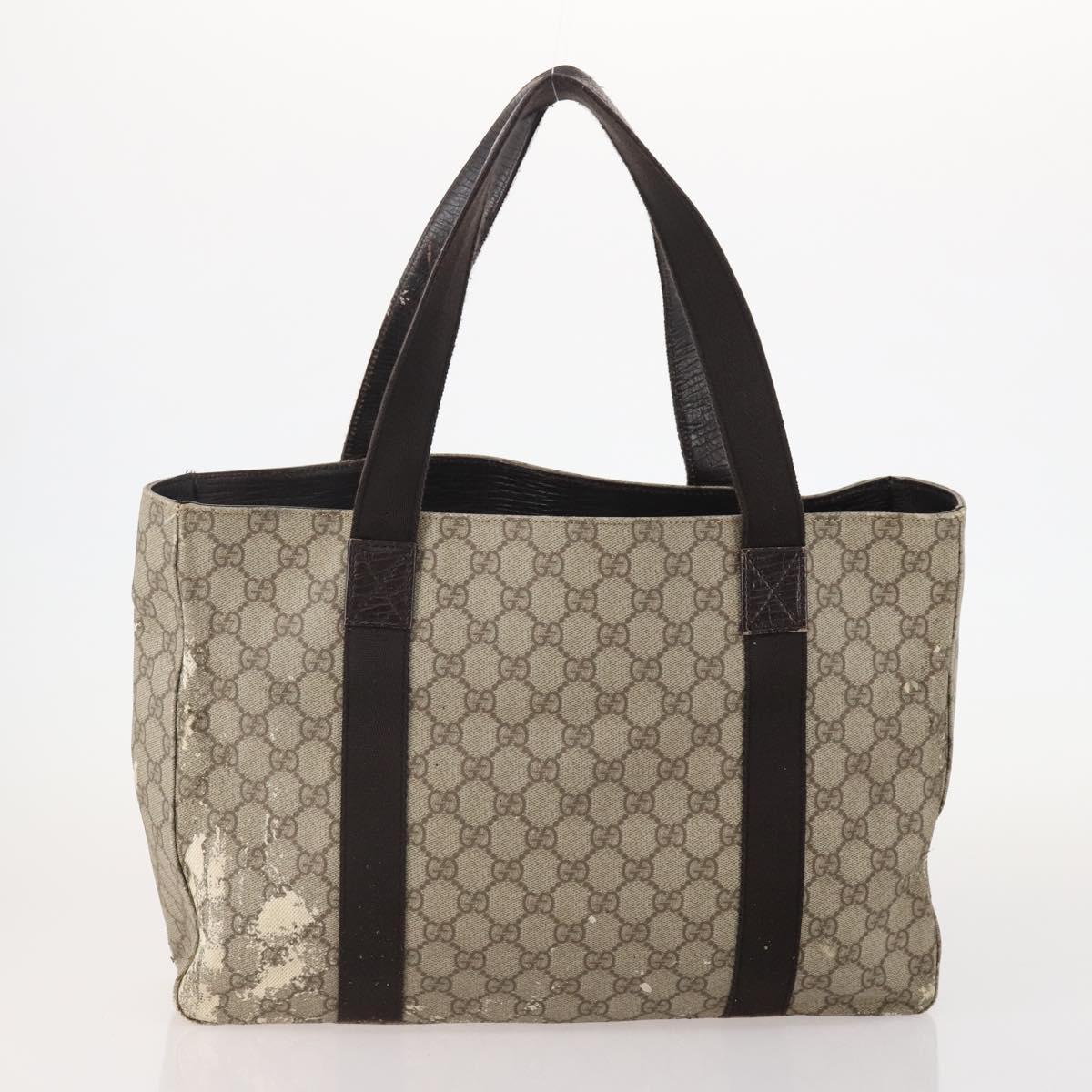 GUCCI GG Supreme Hand Bag Leather PVC 2 Set Brown Beige Auth YKZ714