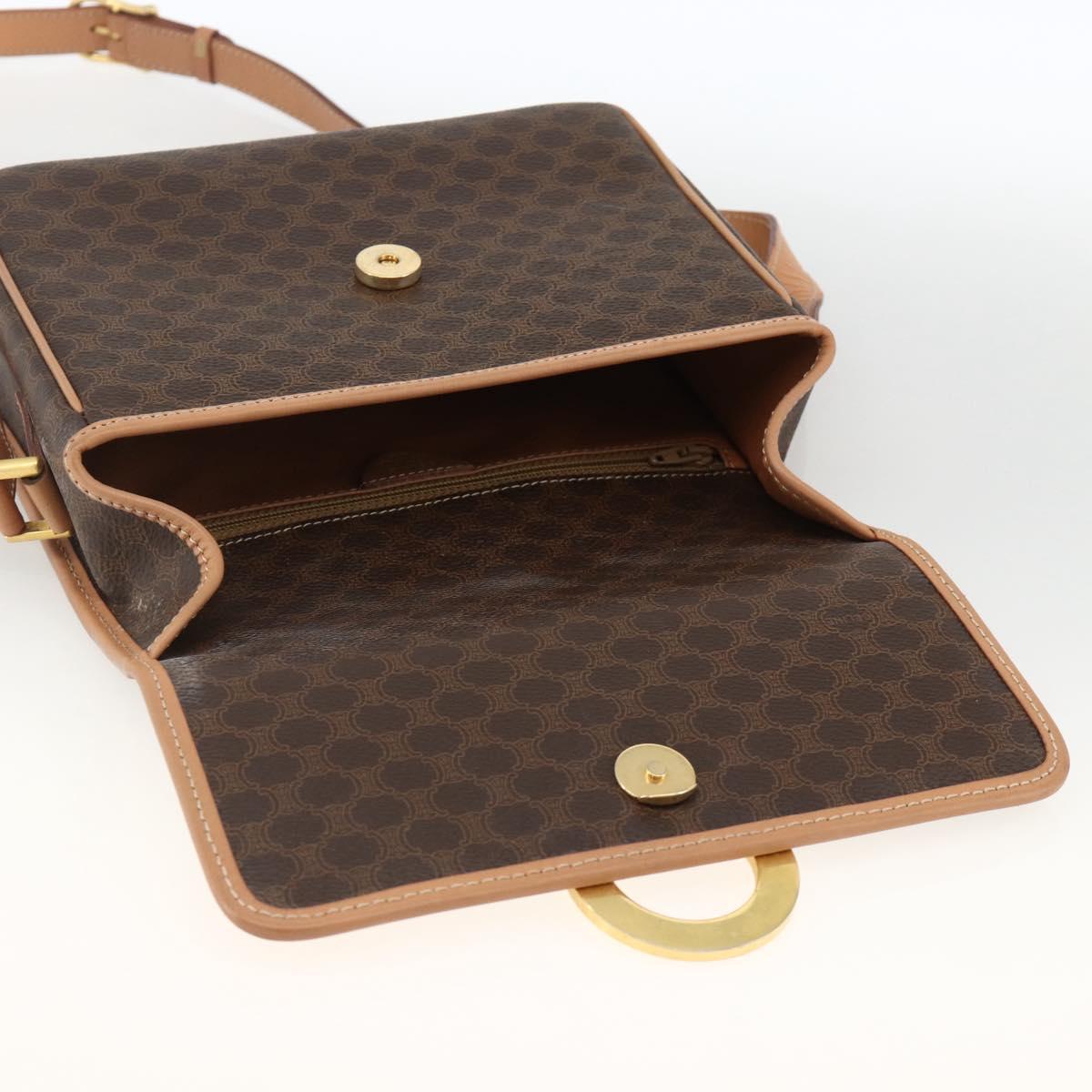 CELINE Macadam Canvas Circle Shoulder Bag PVC Leather Brown Gold Auth YKZ723A