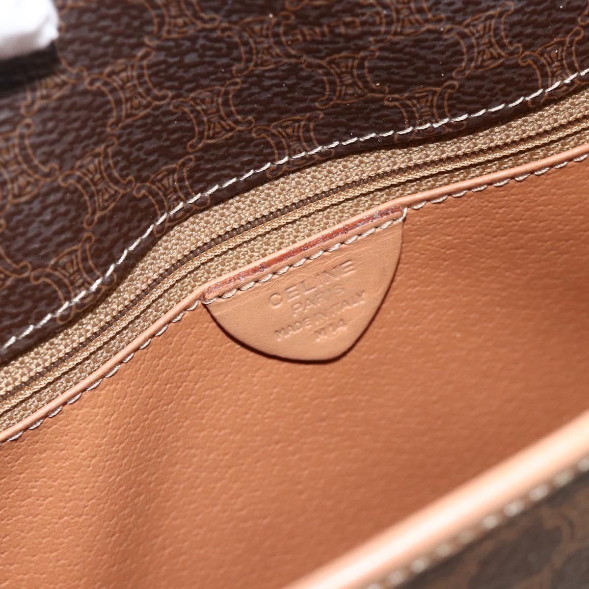 CELINE Macadam Canvas Circle Shoulder Bag PVC Leather Brown Gold Auth YKZ723A